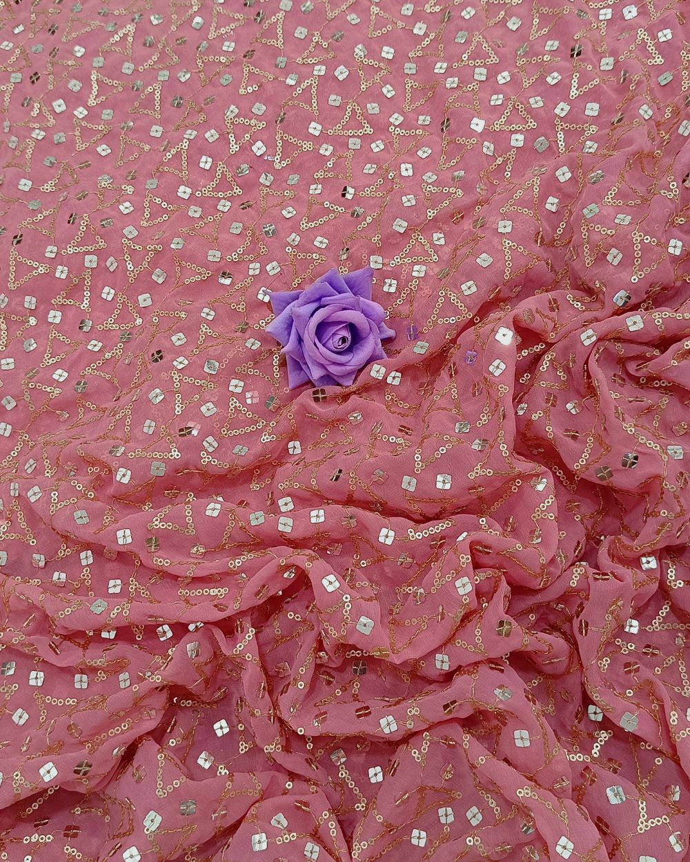 Georgette Work Peach Pink Colour 45 Inches Width