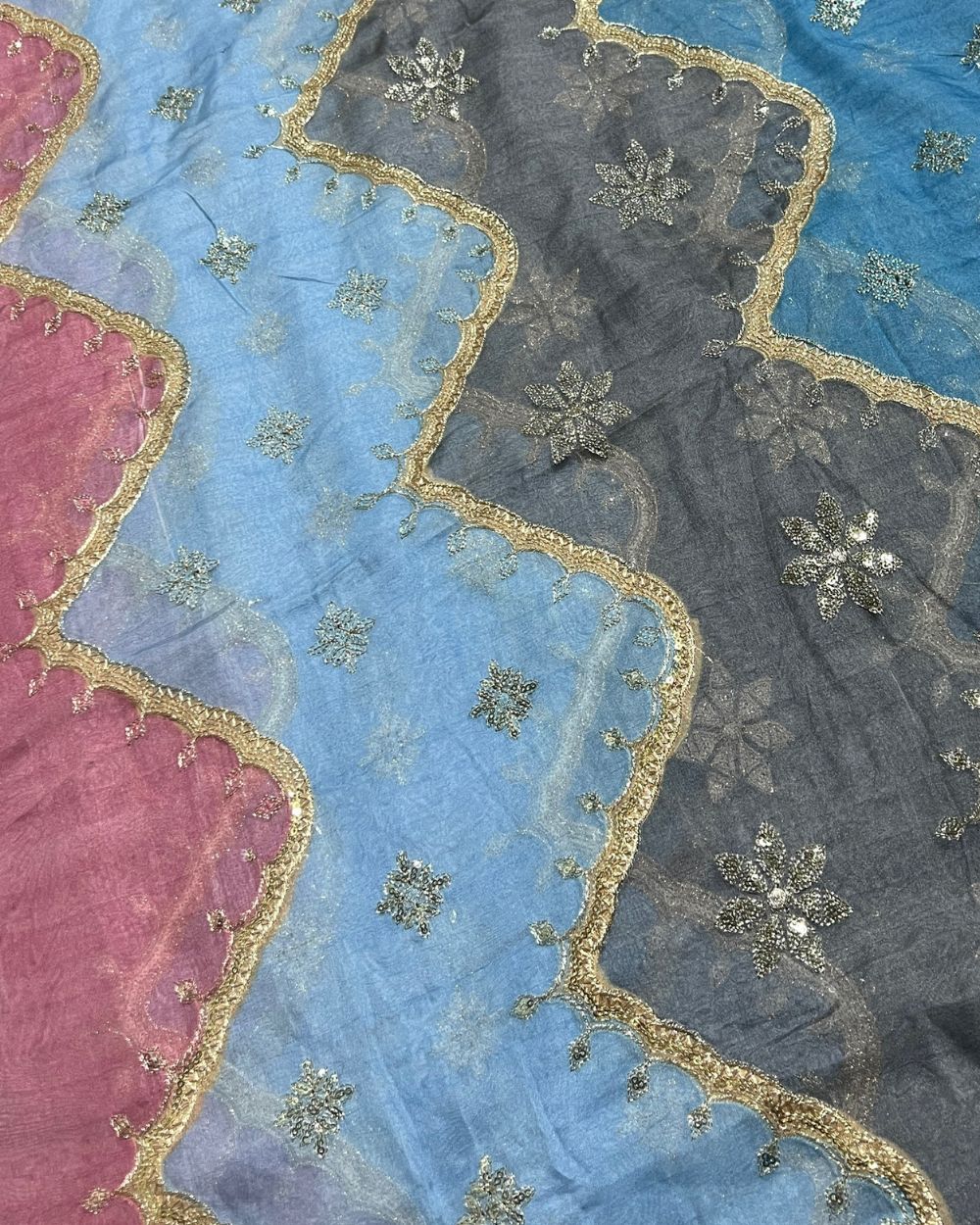 Position Print with Sequin Embroidery on Premium Organza Multicolor 46 Inches Width