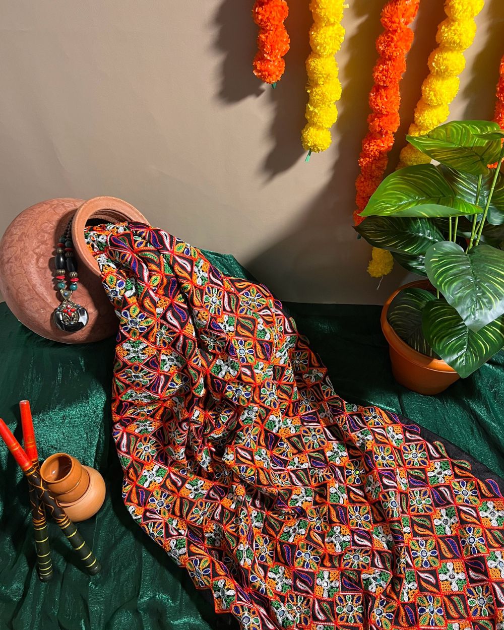 Mulberry Gamthi(Rajasthani) Work Black(Multicolor) 45 Inches Width