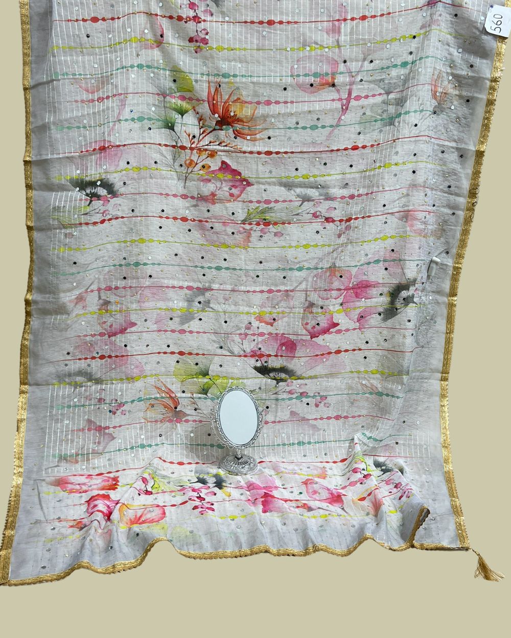 Chanderi Abla Work Dupatta White Colour 42 Inches Width