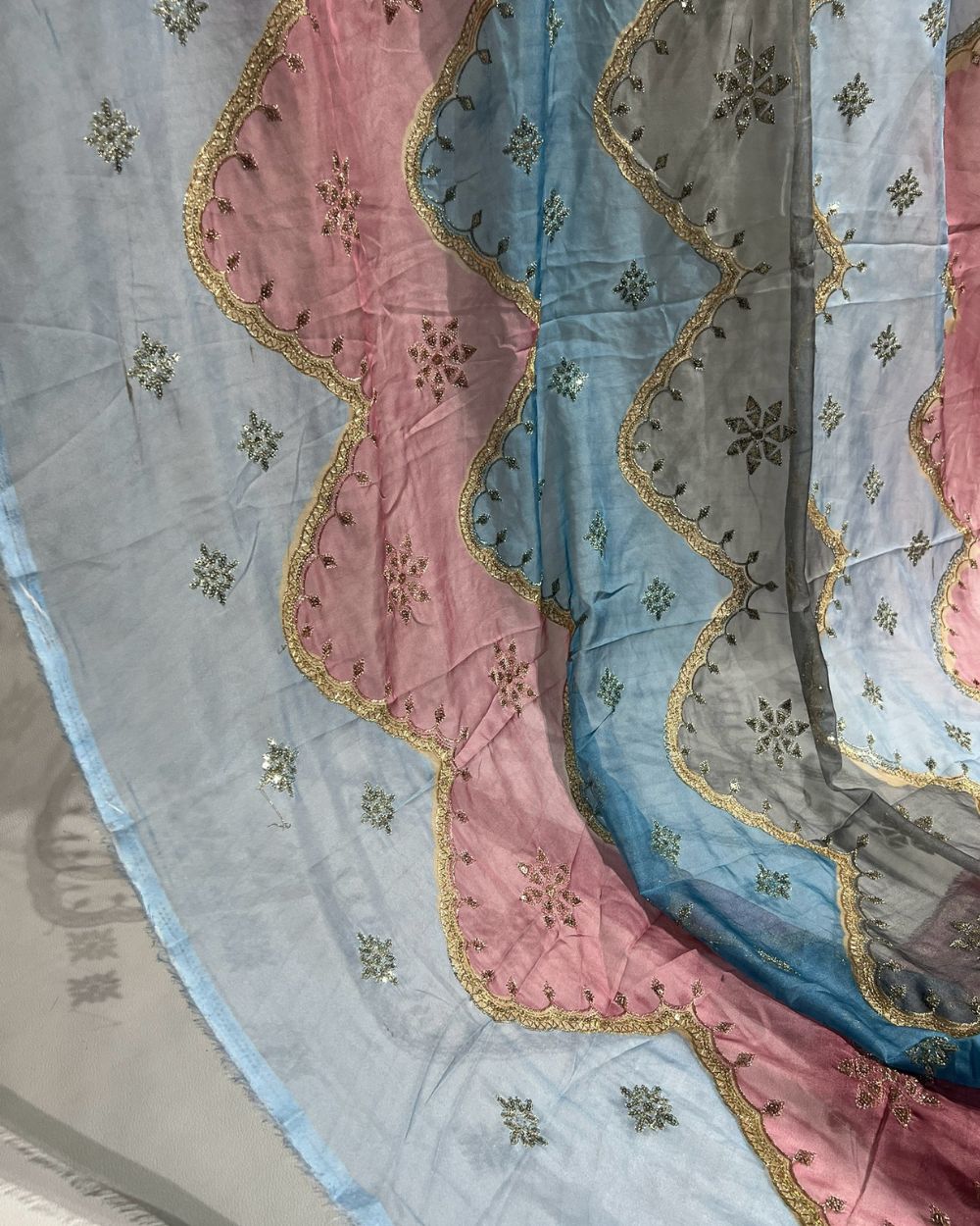 Position Print with Sequin Embroidery on Premium Organza Multicolor 46 Inches Width