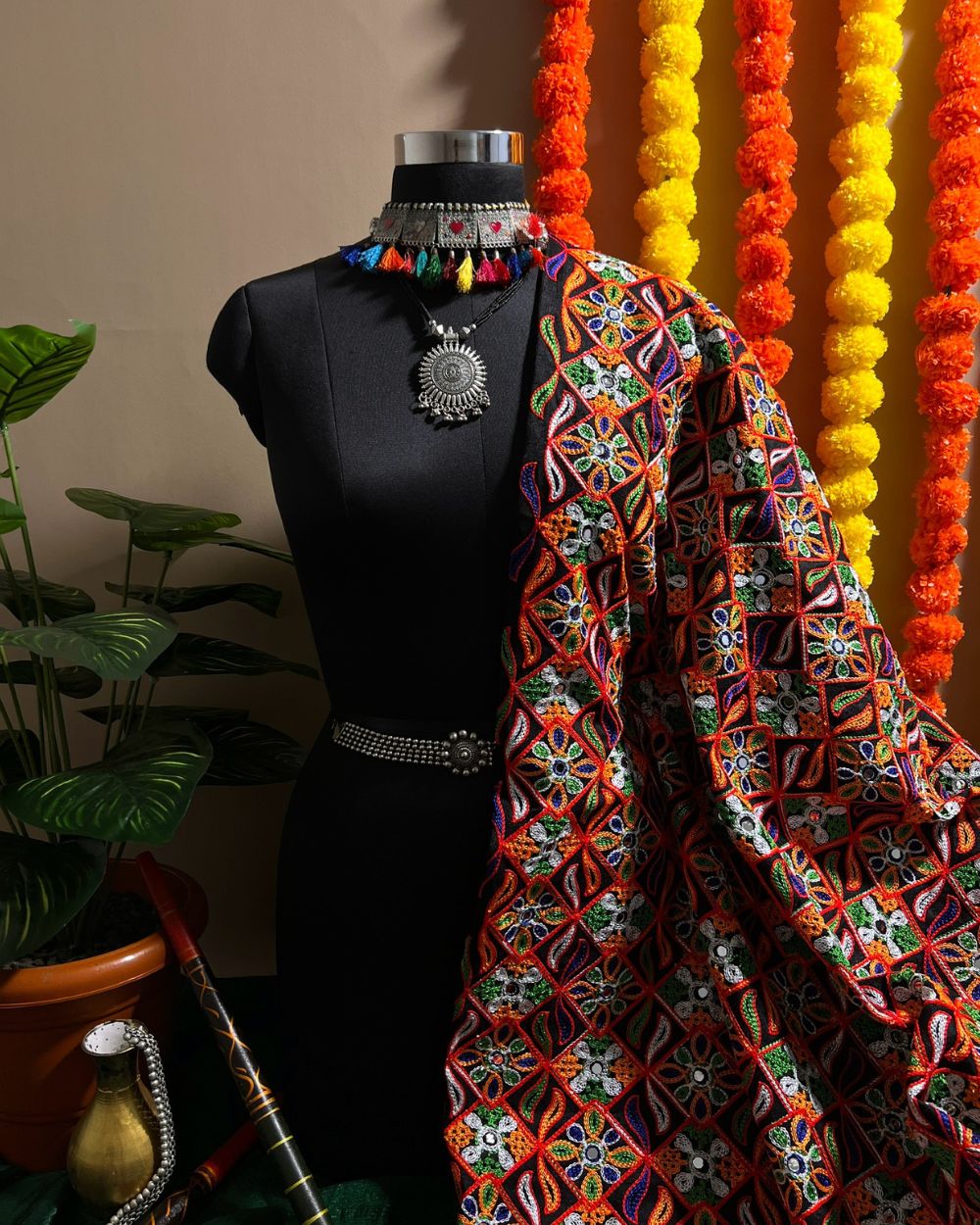 Mulberry Gamthi(Rajasthani) Work Black(Multicolor) 45 Inches Width