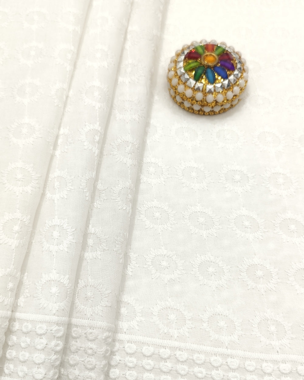 Chikankari Cotton With Border Work White Colour 42 Inches Width