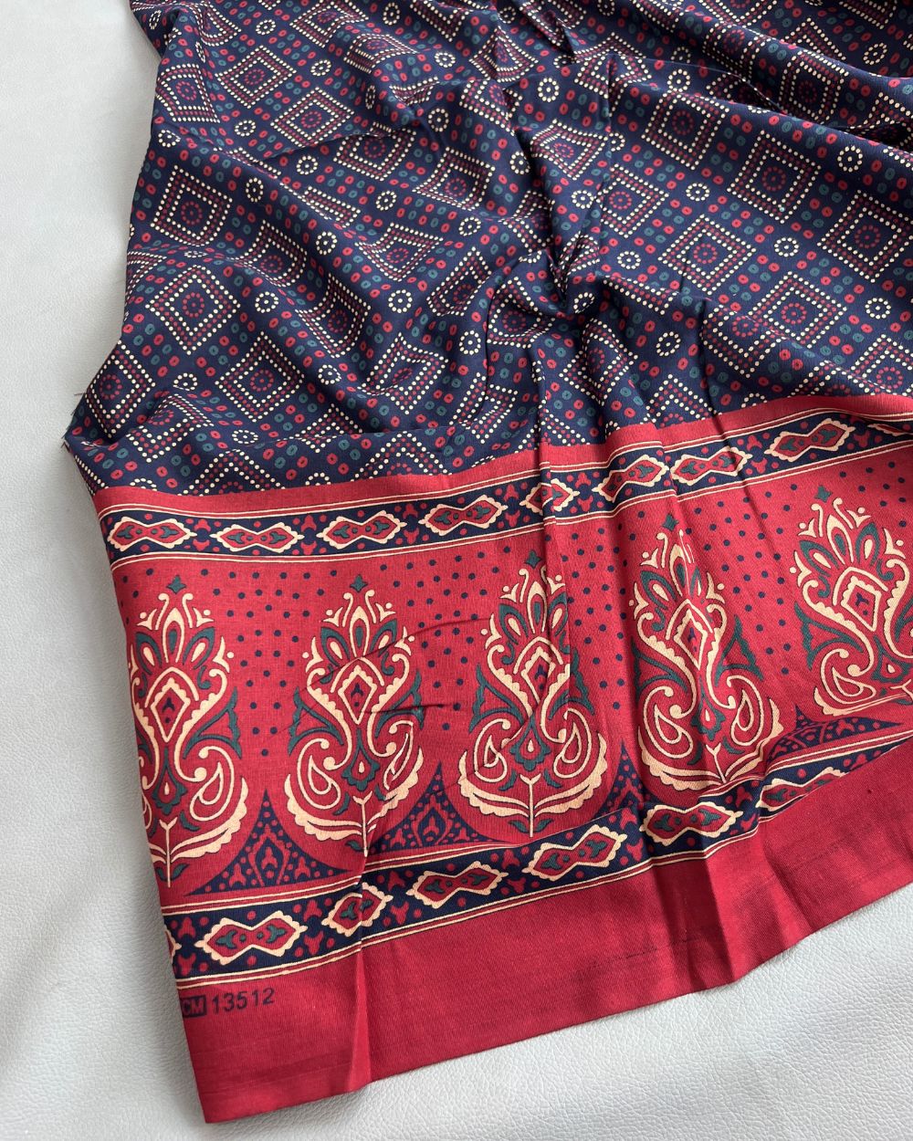 Printed Gujari Cotton with Border Dark Navy Blue Colour 42 Inches Width