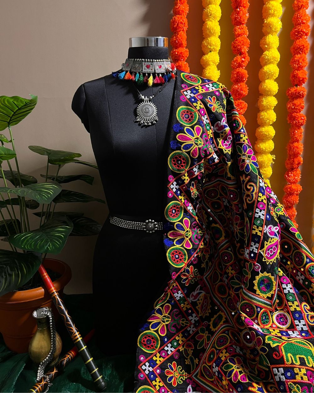Mulberry Gamthi(Rajasthani) Work Black(Multicolor) 45 Inches Width