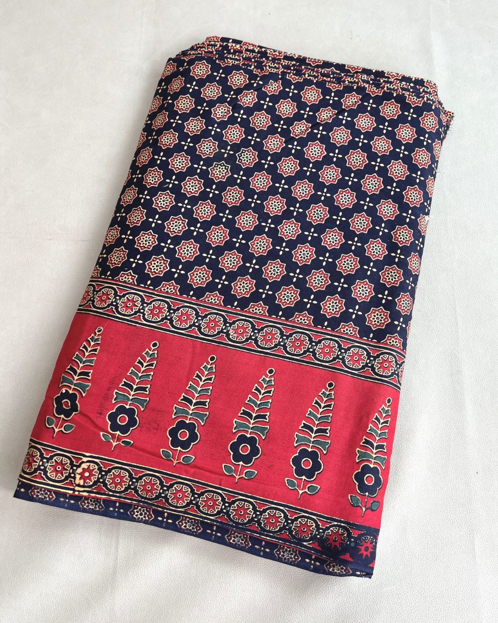 Printed Gujari Cotton with Border Navy Blue Colour 42 Inches Width