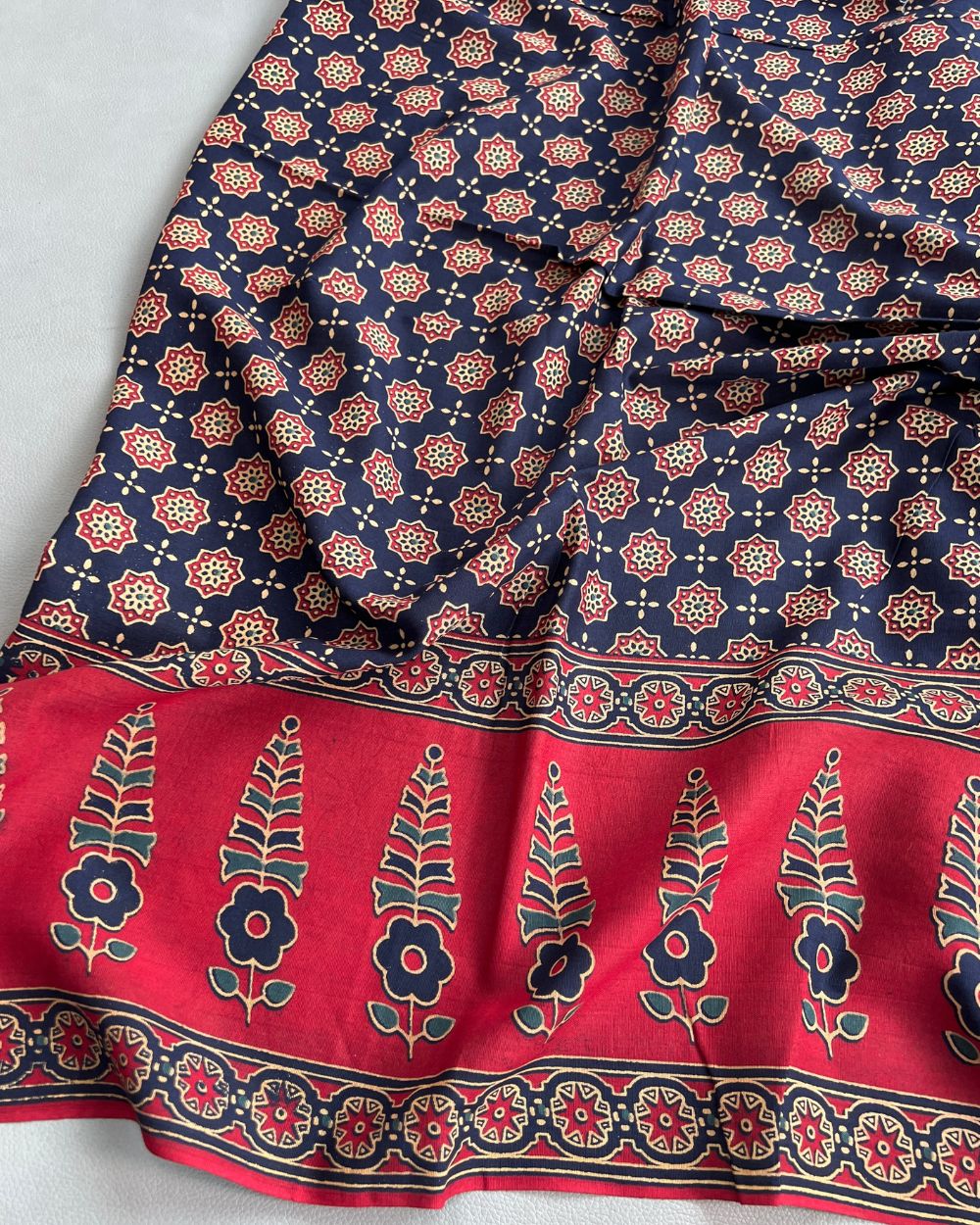 Printed Gujari Cotton with Border Navy Blue Colour 42 Inches Width
