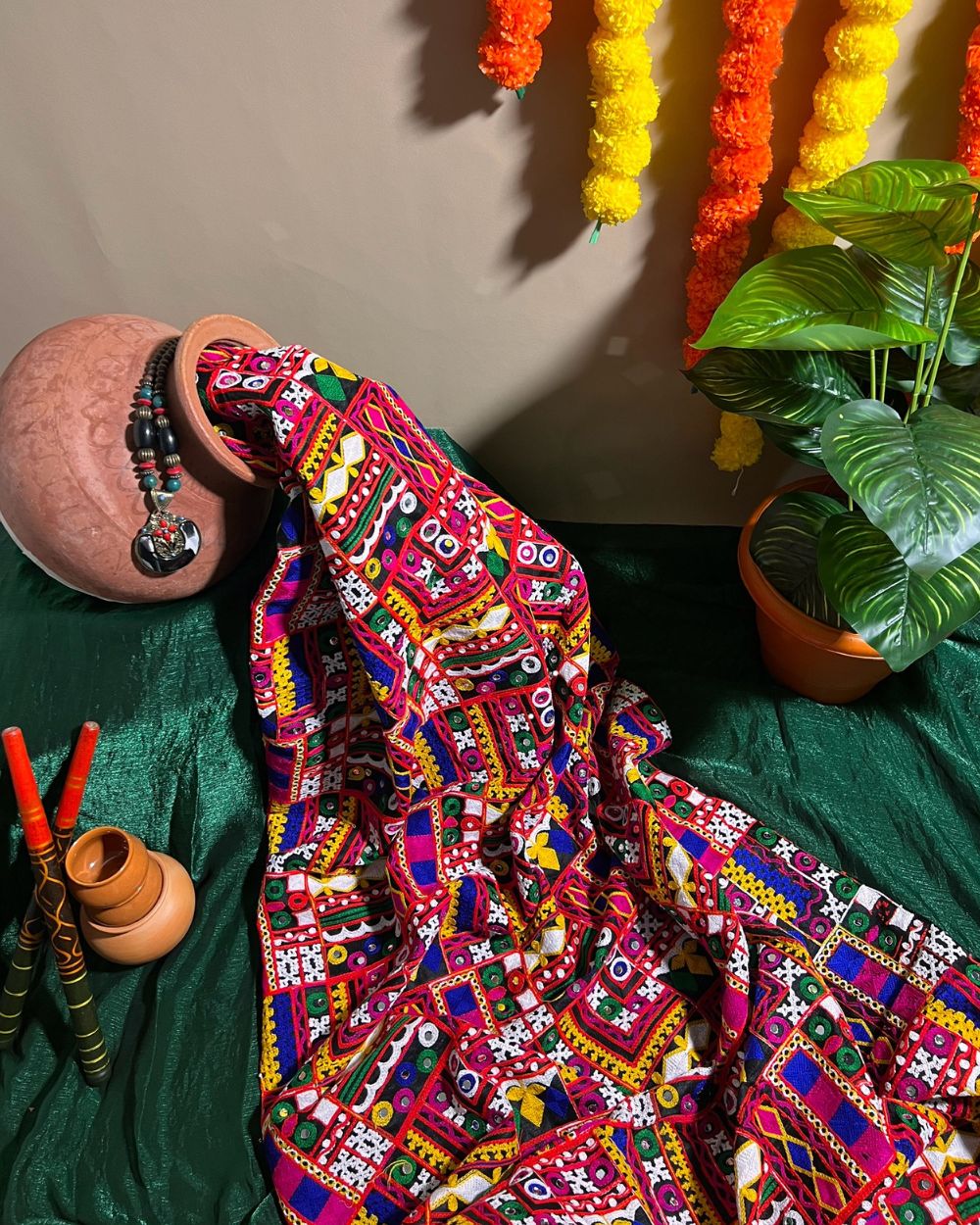 Mulberry Gamthi(Rajasthani) Work Black(Multicolor) 45 Inches Width