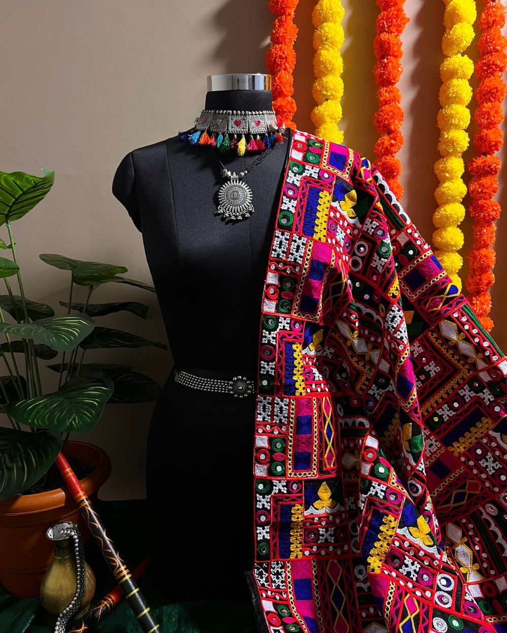 Mulberry Gamthi(Rajasthani) Work Black(Multicolor) 45 Inches Width