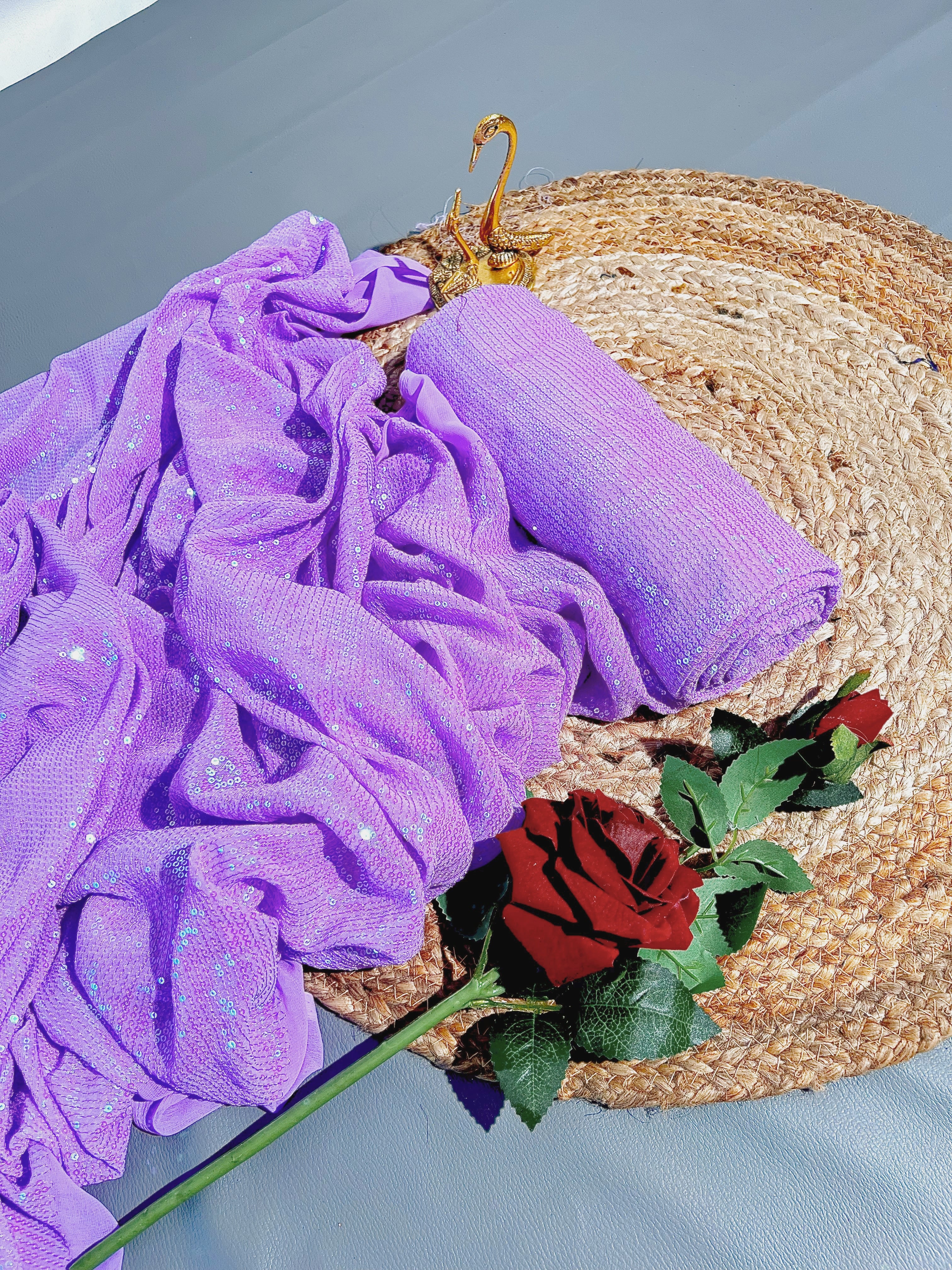 Georgette Sequin Work Pinkish Lavender 44 Inches Width