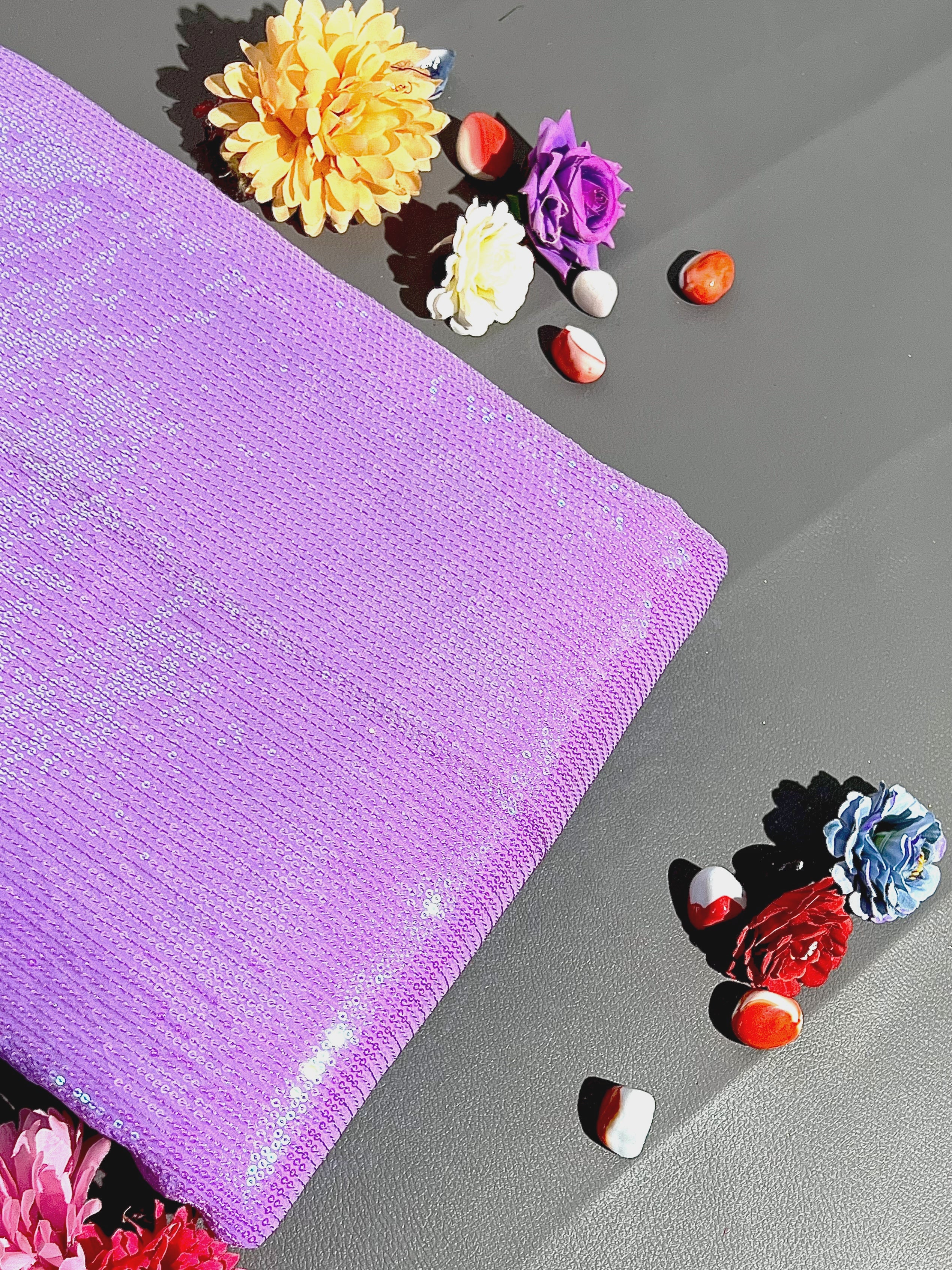 Georgette Sequin Work Pinkish Lavender 44 Inches Width