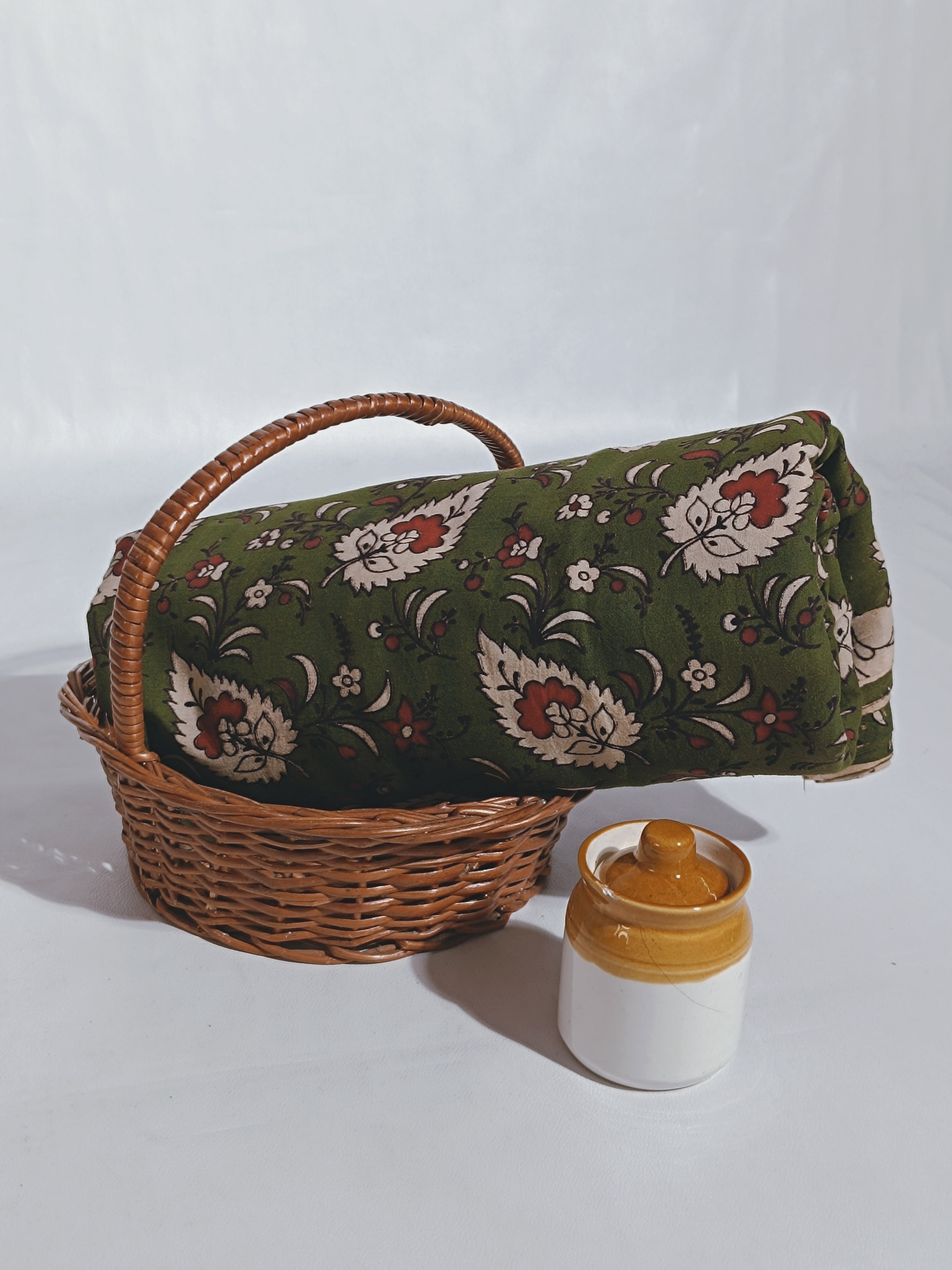 Hand Block Printed Cotton Kalamkari Dark Forest Green Colour 44 Inches Width