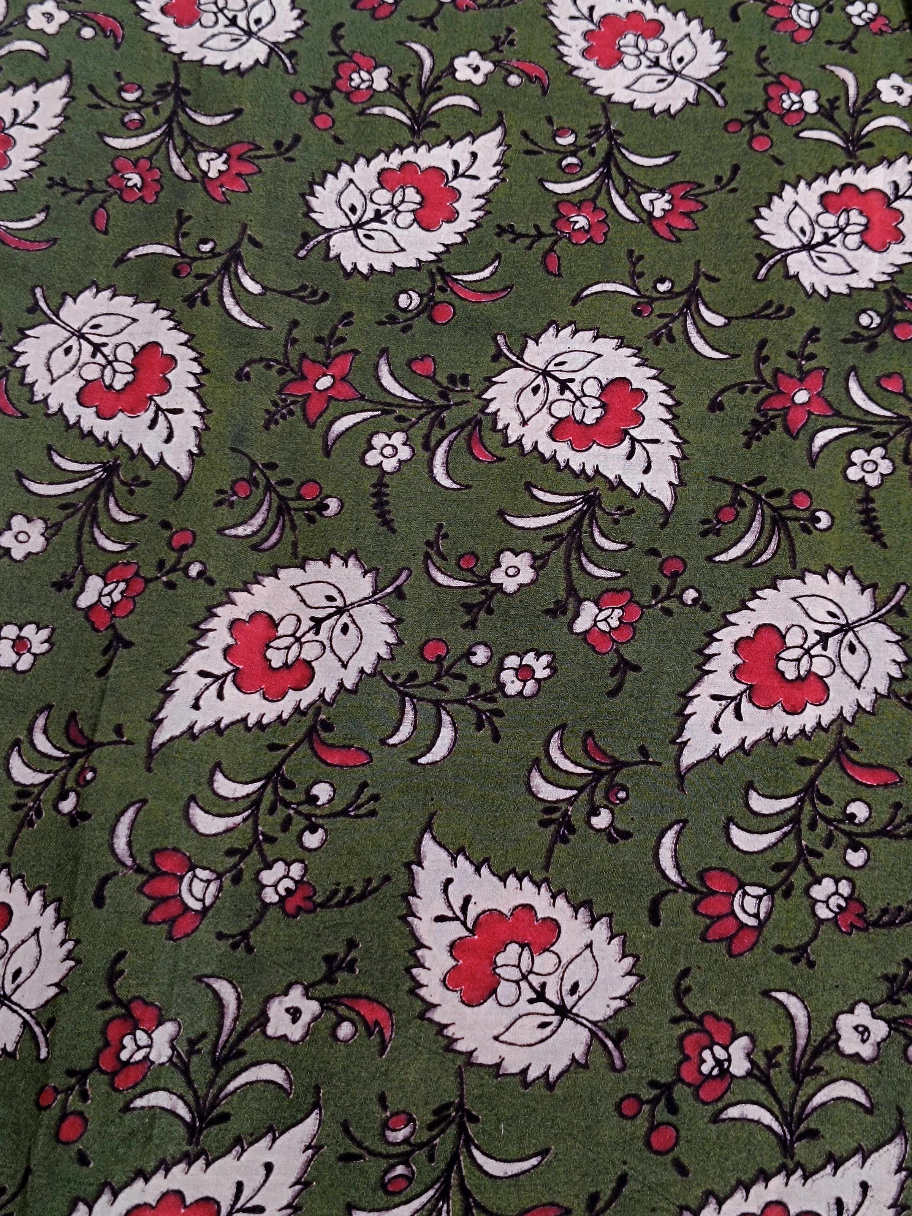 Screen Printed Cotton Kalamkari Dark Forest Green Colour 44 Inches Width