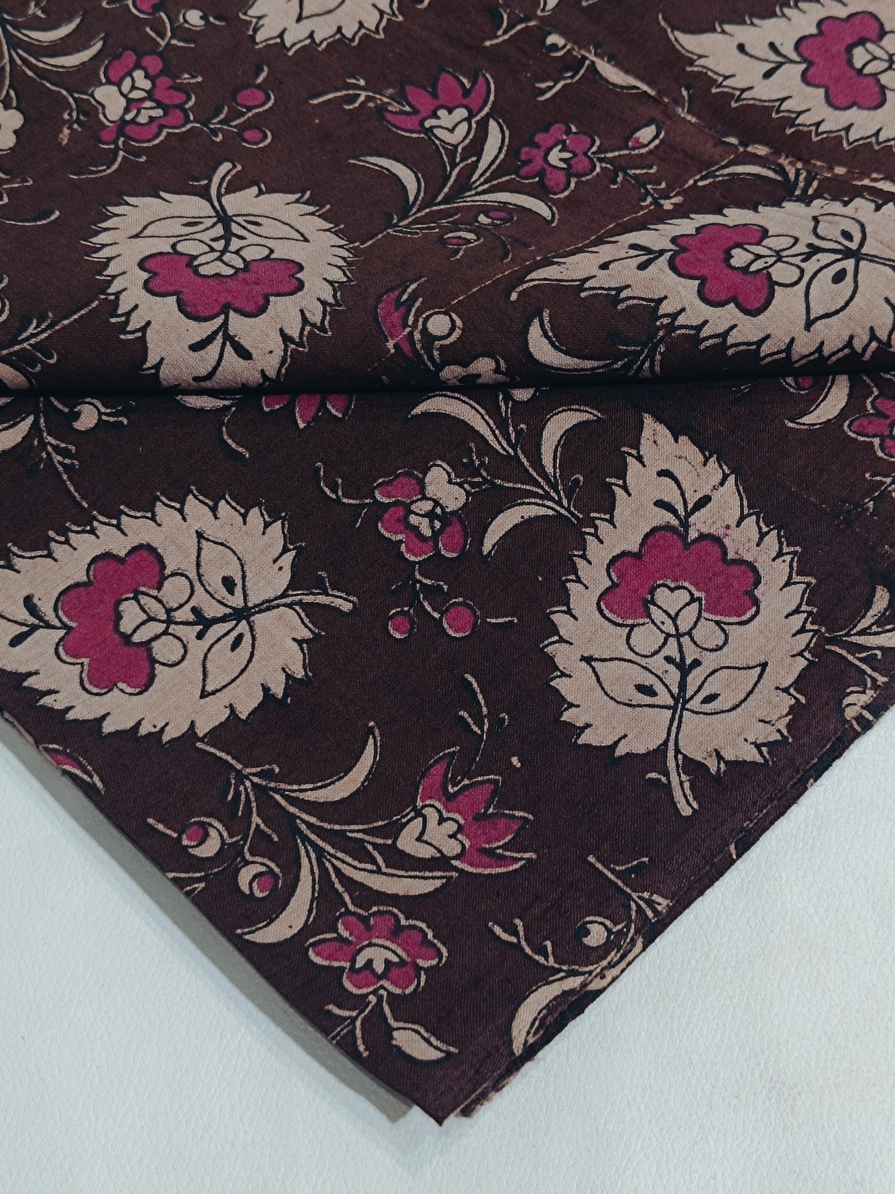Screen Printed Cotton Kalamkari Coffee Brown Colour 44 Inches Width