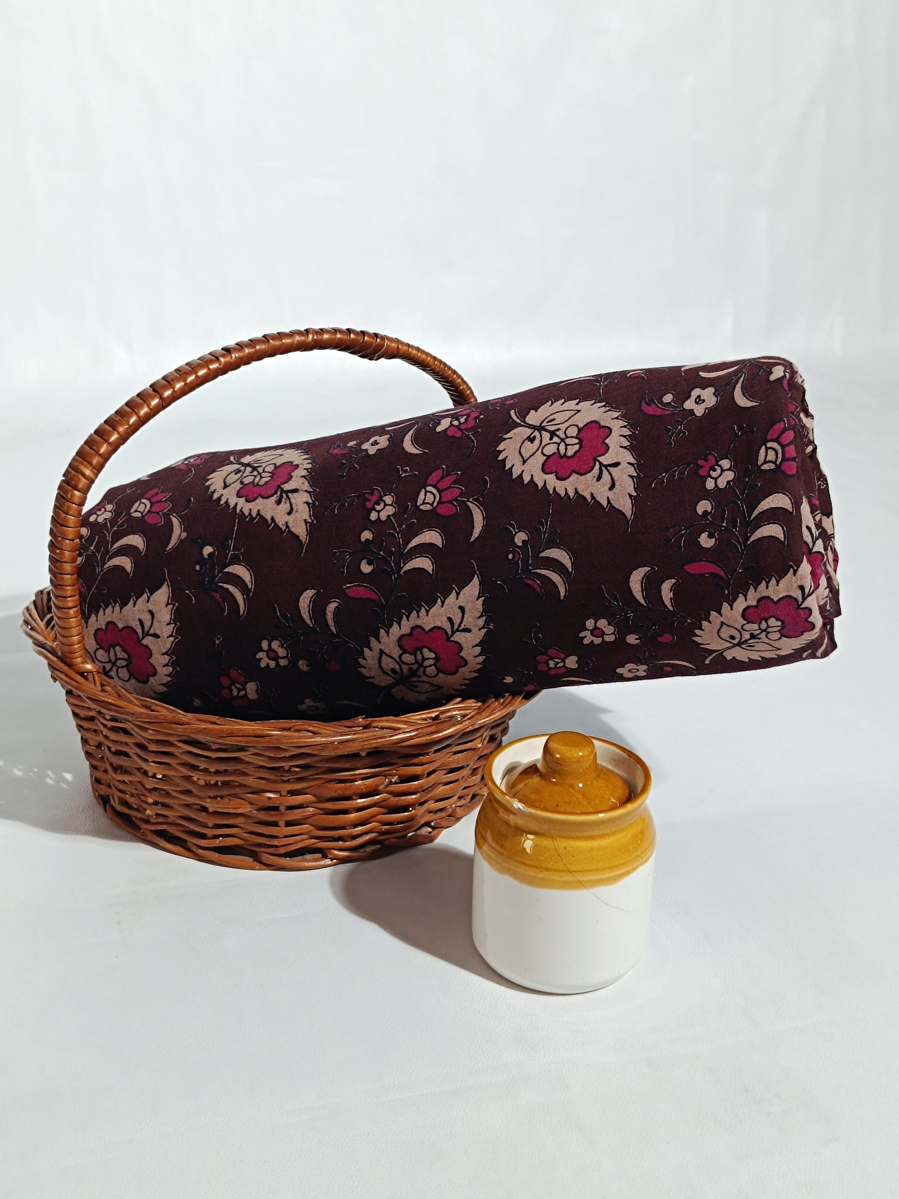 Screen Printed Cotton Kalamkari Coffee Brown Colour 44 Inches Width