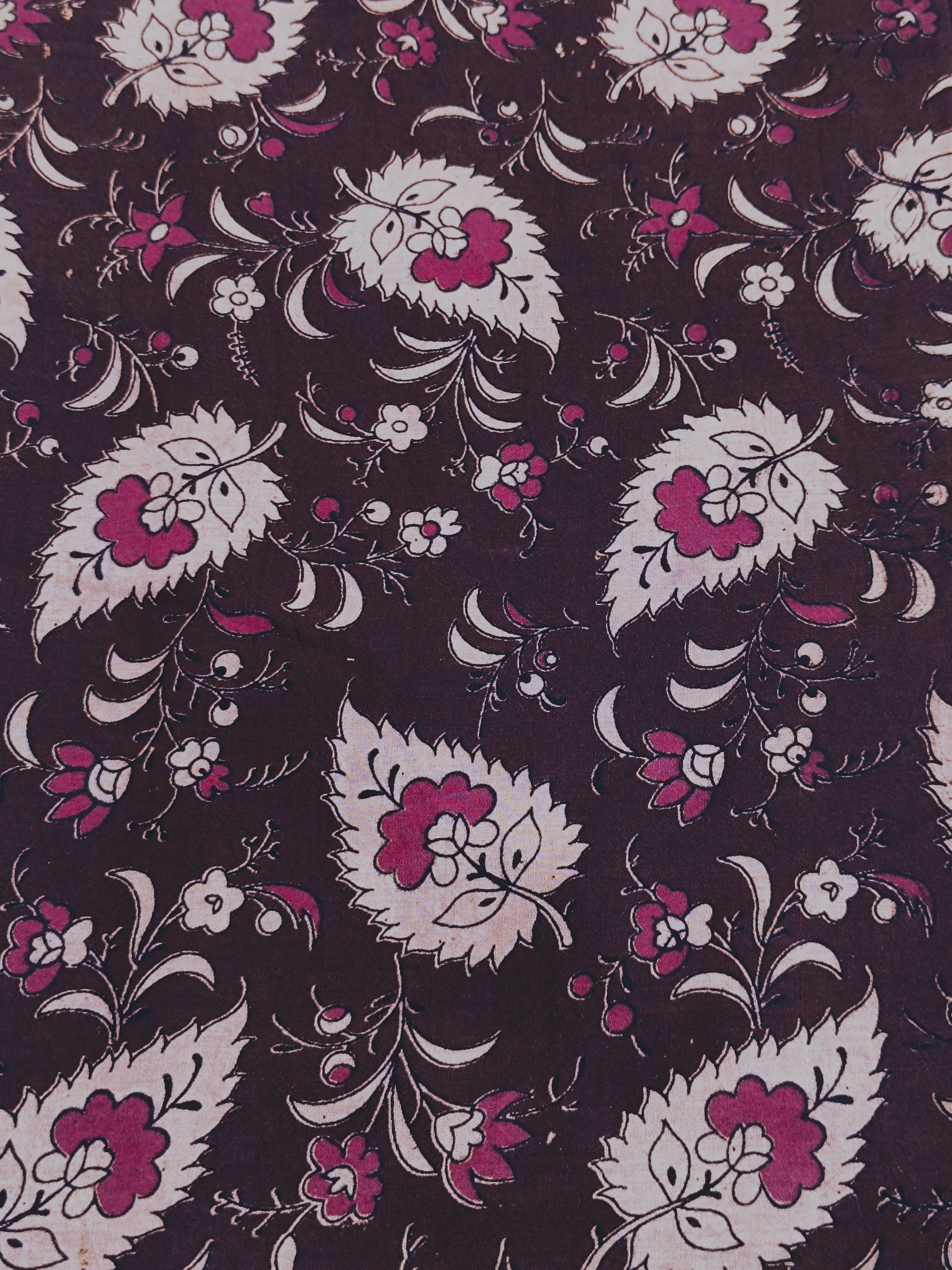 Screen Printed Cotton Kalamkari Coffee Brown Colour 44 Inches Width