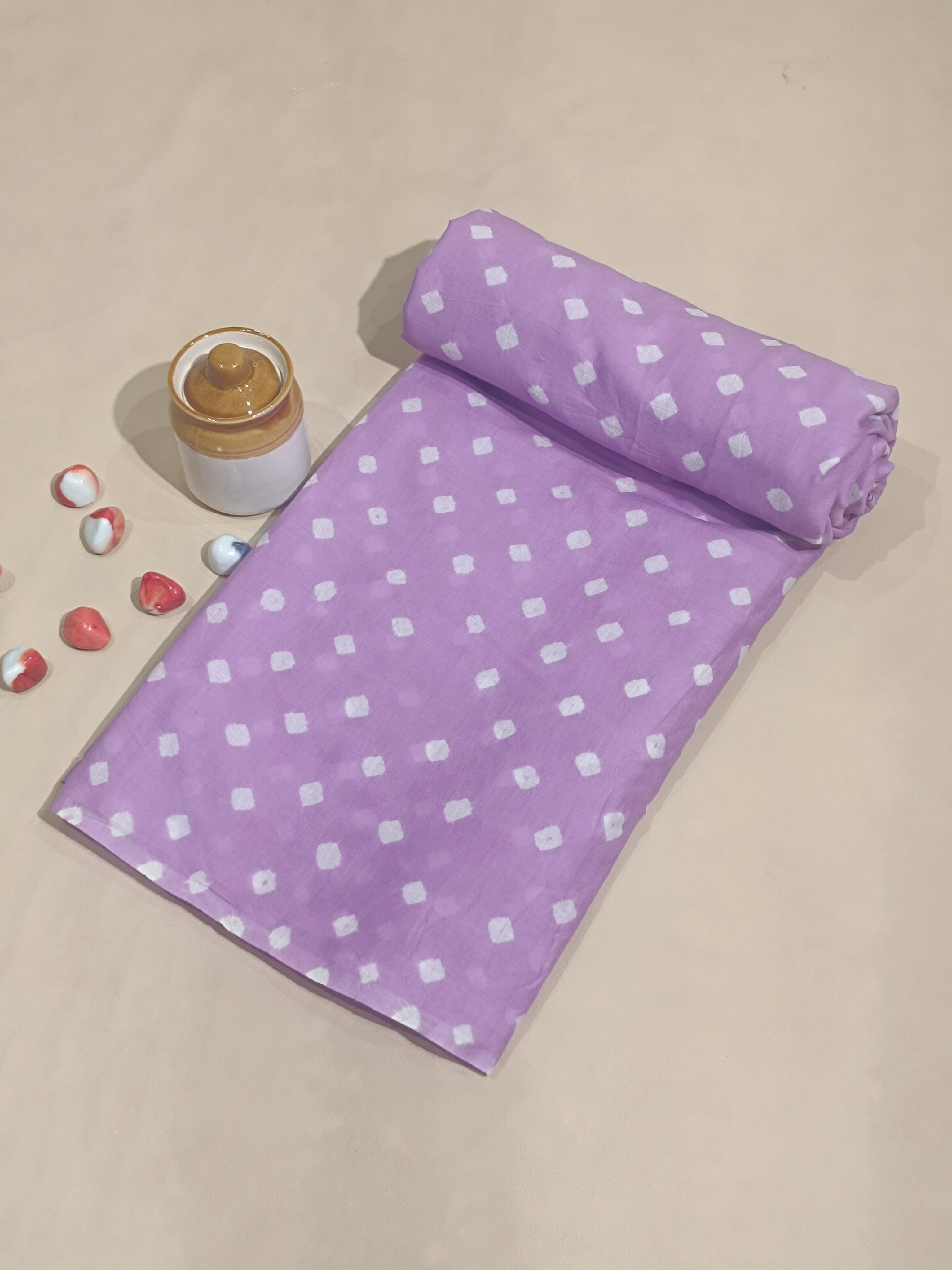 Pure Soft Cotton Bandhani Print Lavender Colour 44 Inches Width