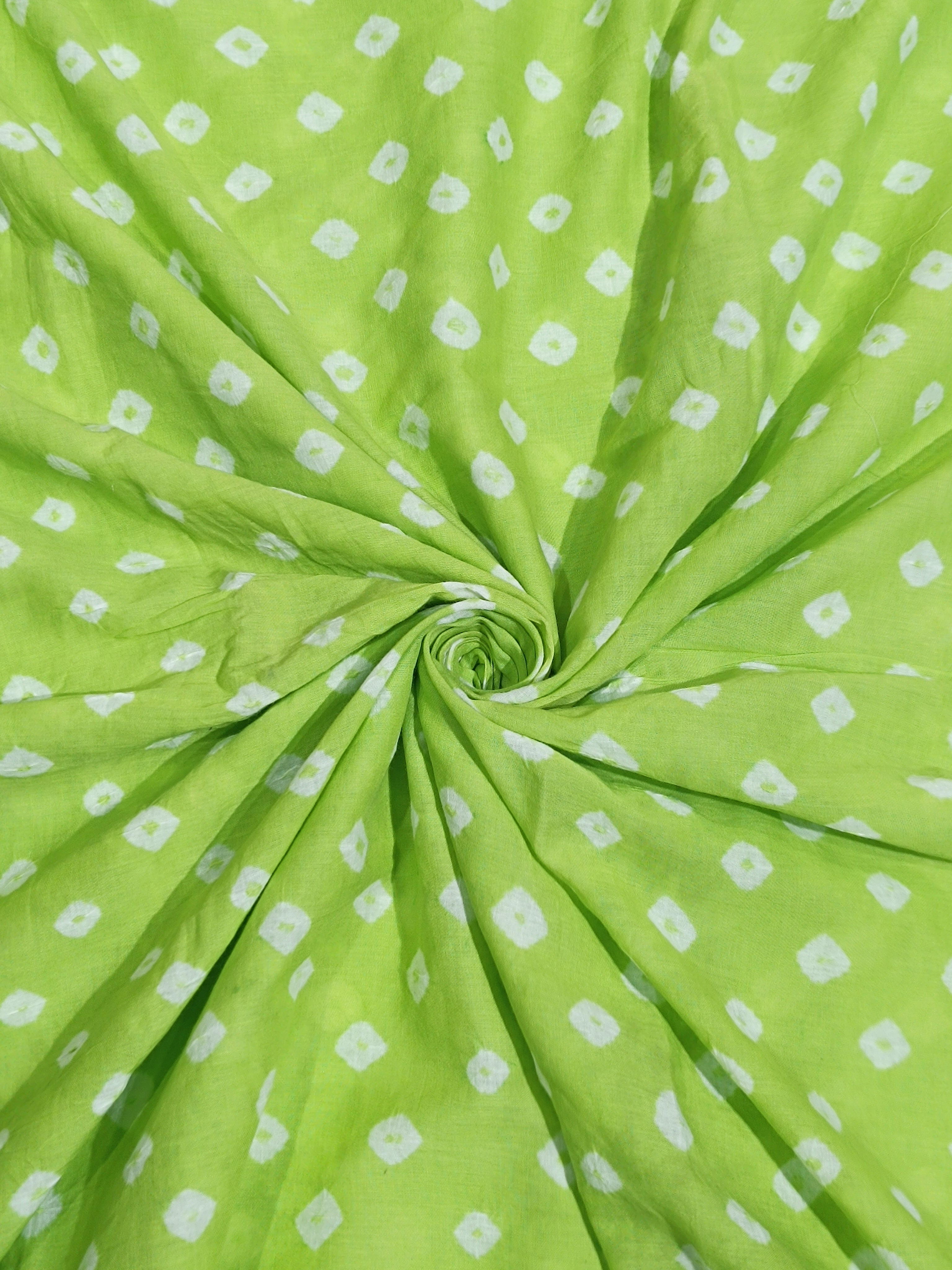 Pure Soft Cotton Bandhani Print Parrot Green Colour 44 Inches Width