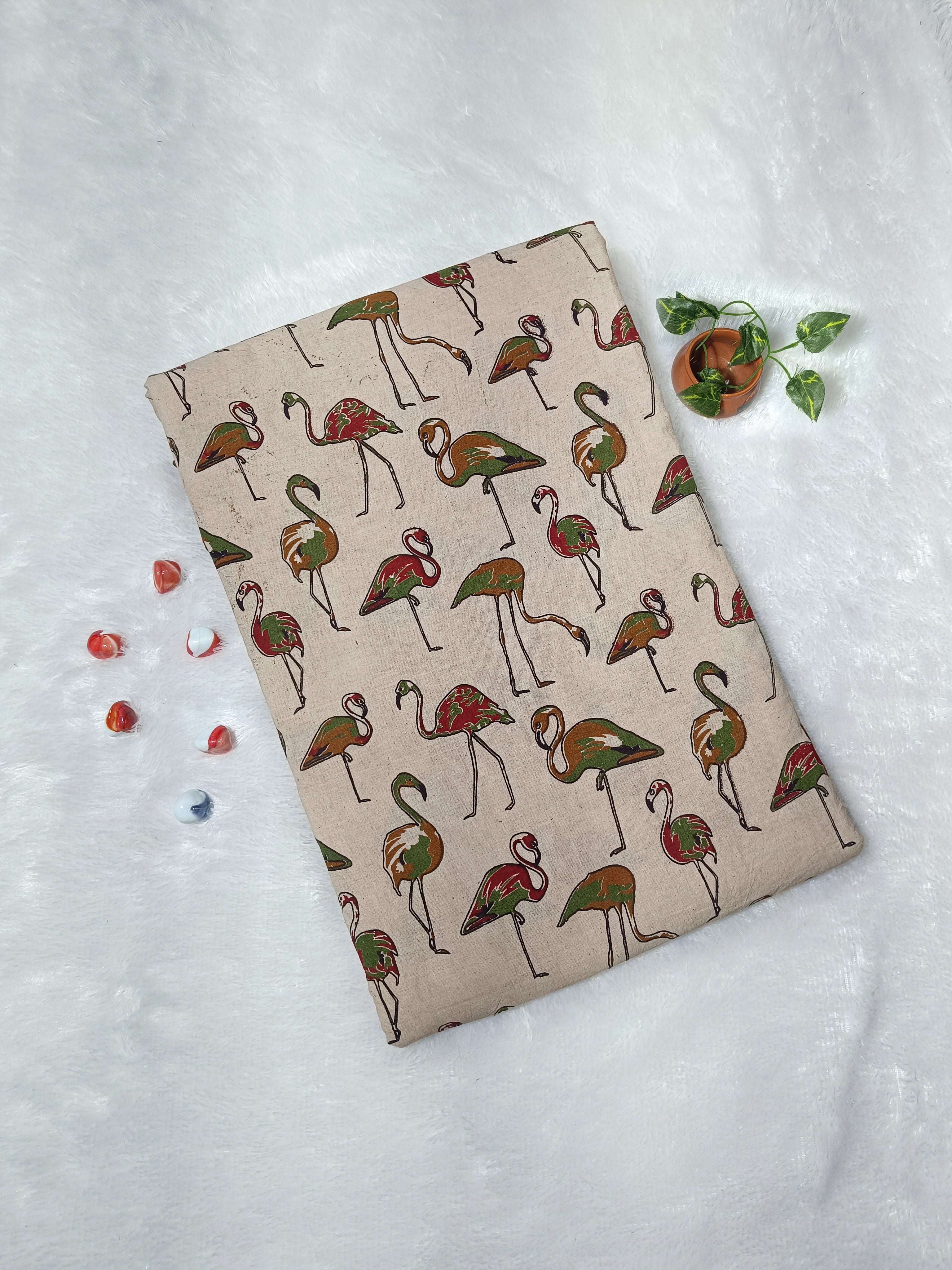 Hand Block Printed Cotton Kalamkari Off White Colour 46 Inches Width