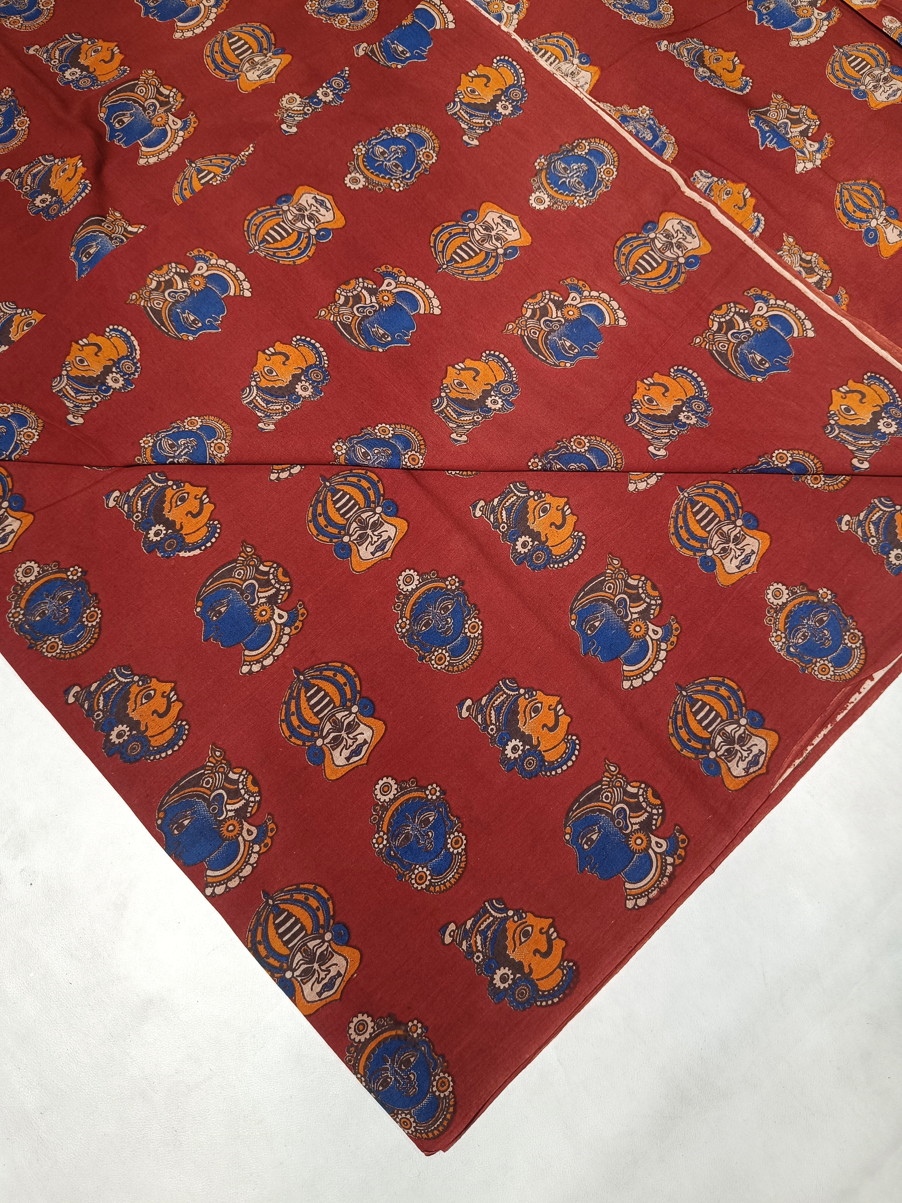 Hand Block Printed Cotton Kalamkari Red Colour 46 Inches Width