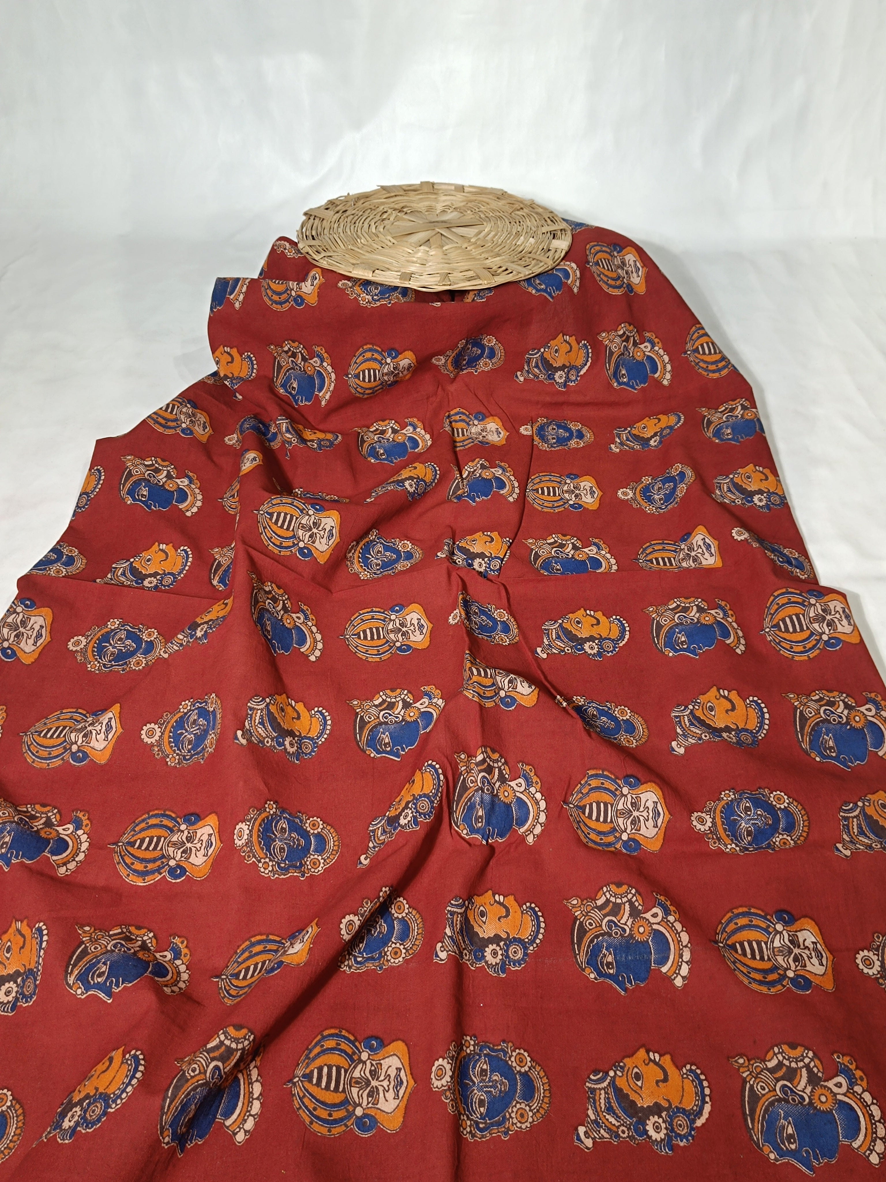 Hand Block Printed Cotton Kalamkari Red Colour 46 Inches Width