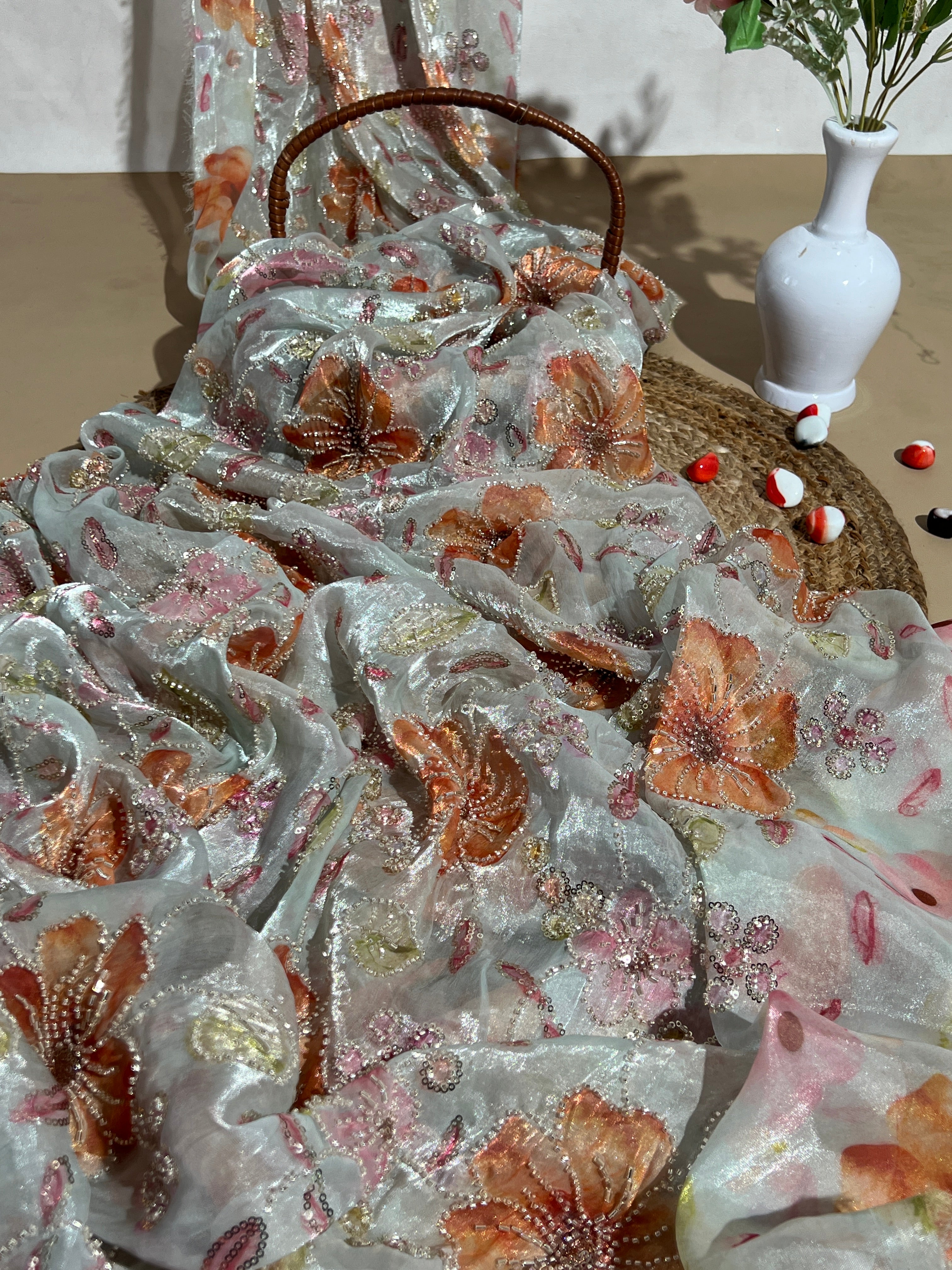 Premium Organza Work Pastel Turquoise Colour 50 Inches Width