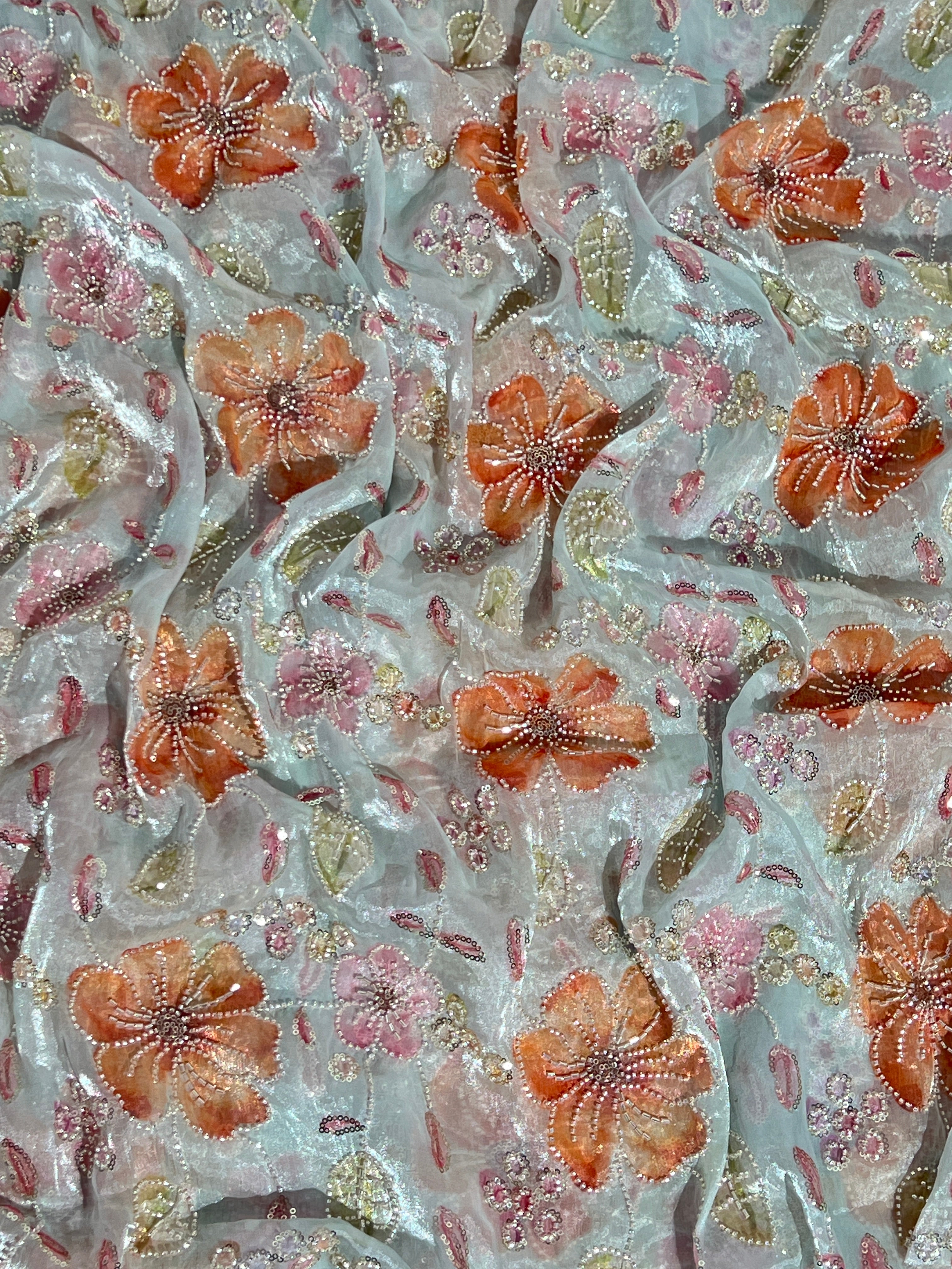 Premium Organza Work Pastel Turquoise Colour 50 Inches Width