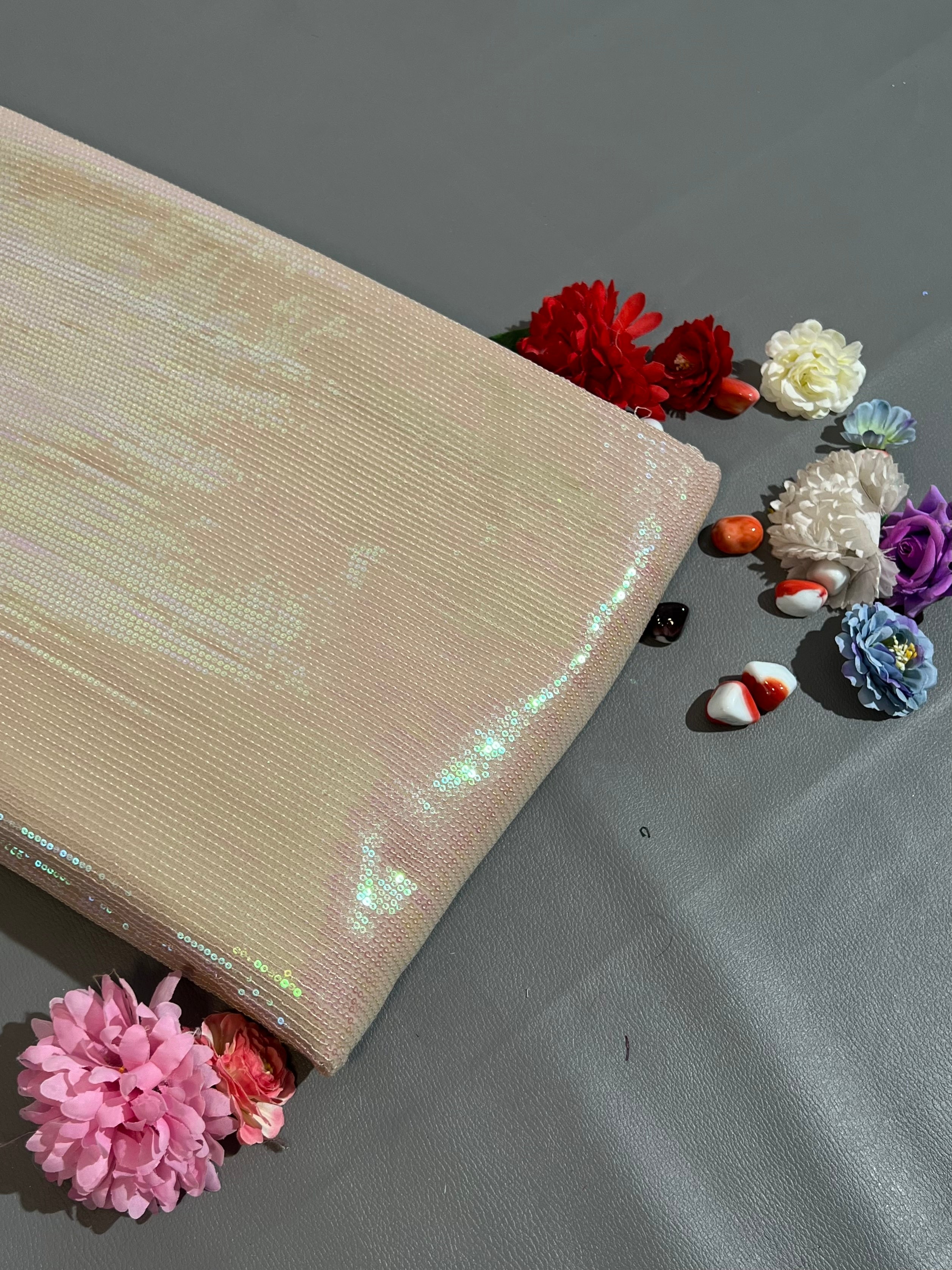 Georgette Sequin Work Tan Gold 44 Inches Width