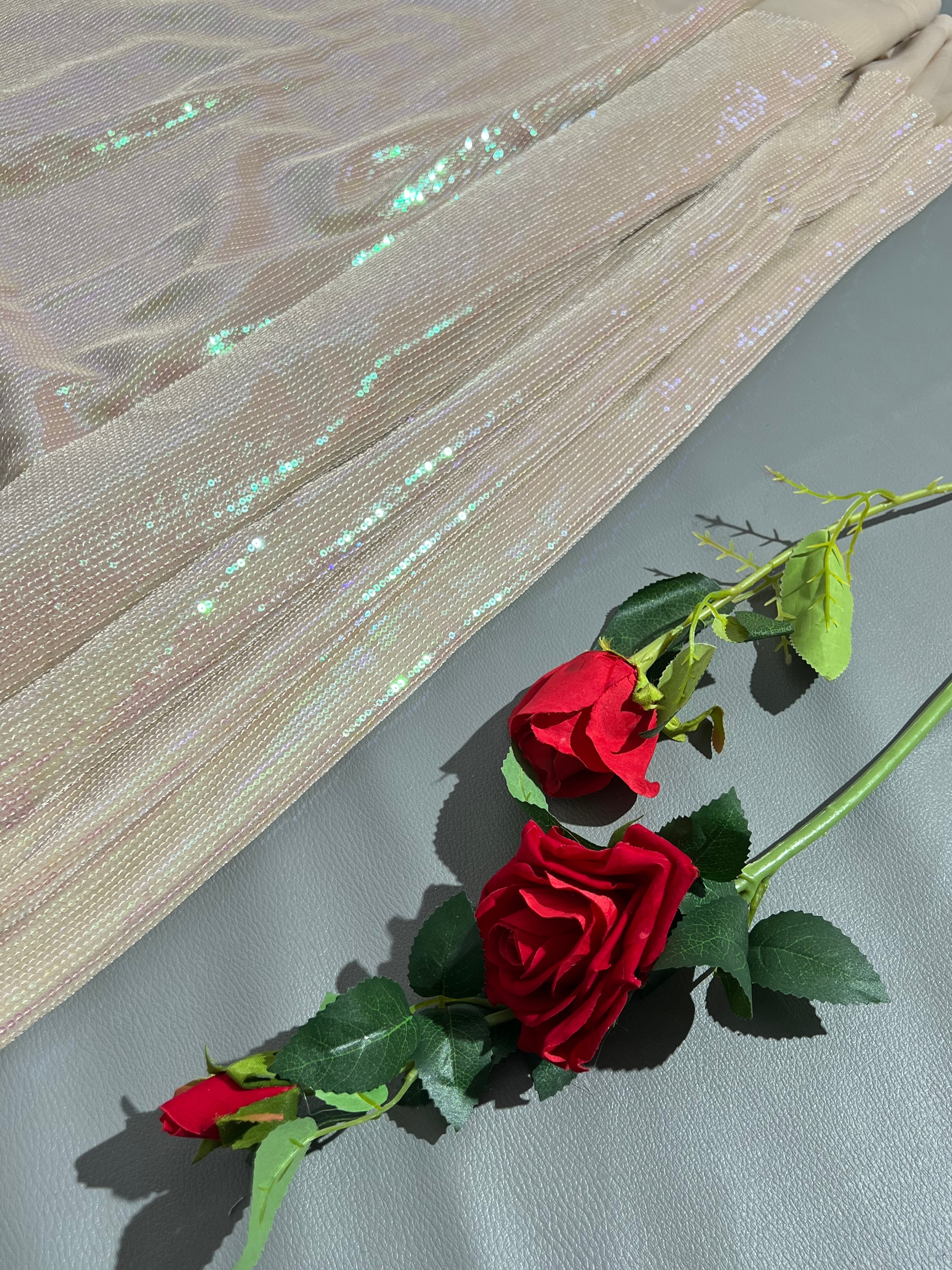 Georgette Sequin Work Tan Gold 44 Inches Width