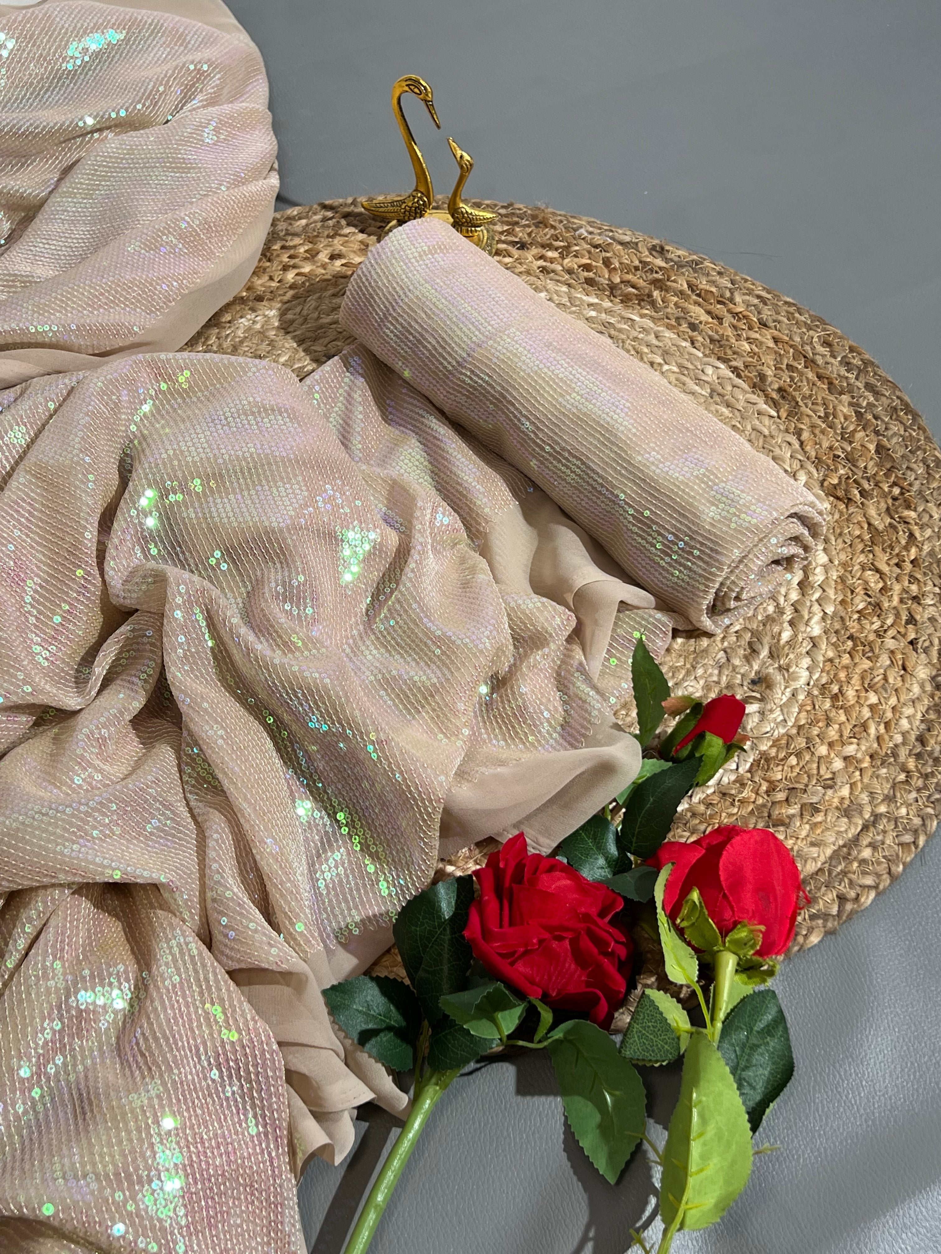 Georgette Sequin Work Tan Gold 44 Inches Width