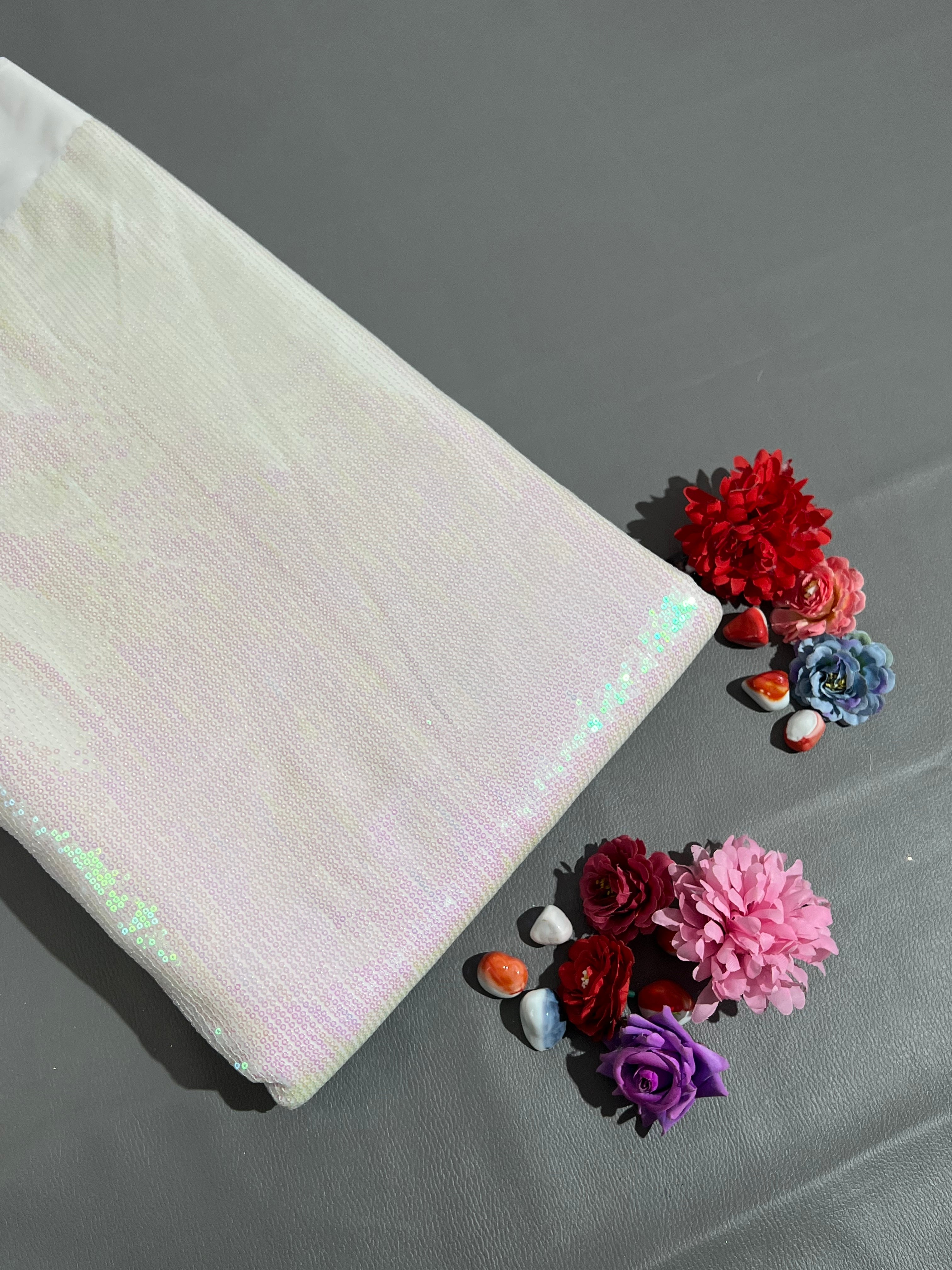 Georgette Sequin Work White 44 Inches Width