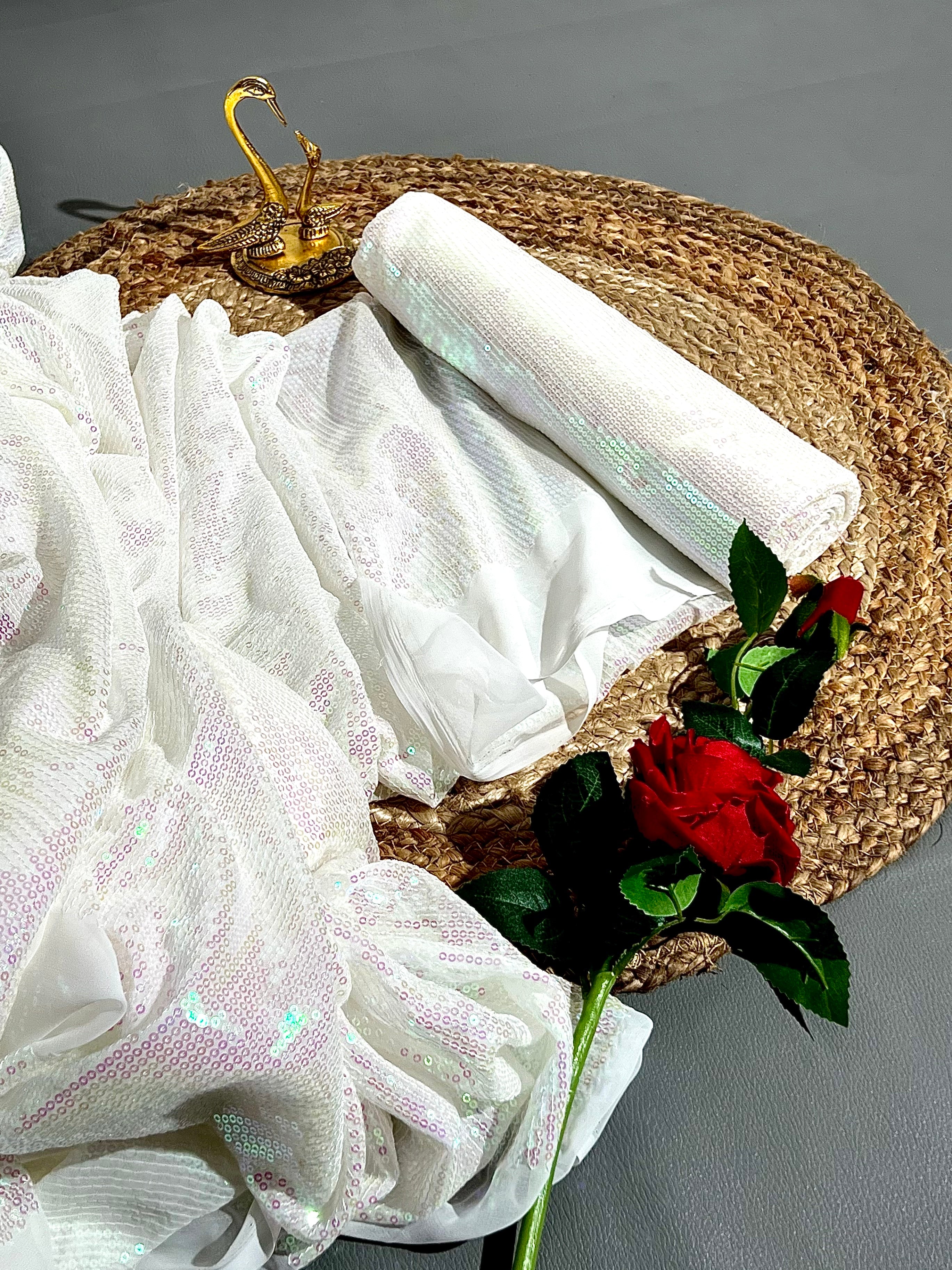 Georgette Sequin Work White 44 Inches Width