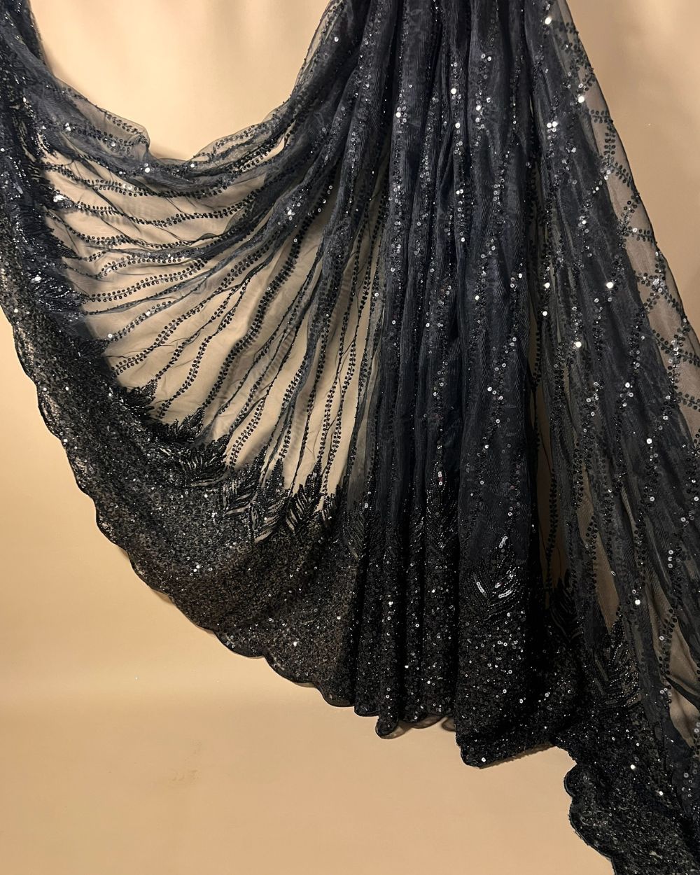 Imported Net with Border Work Black Colour 54 Inches Width