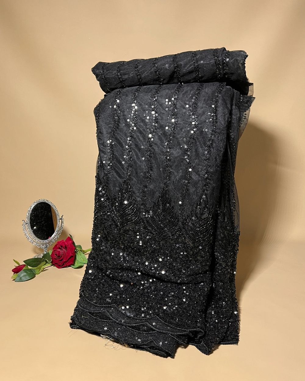 Imported Net with Border Work Black Colour 54 Inches Width
