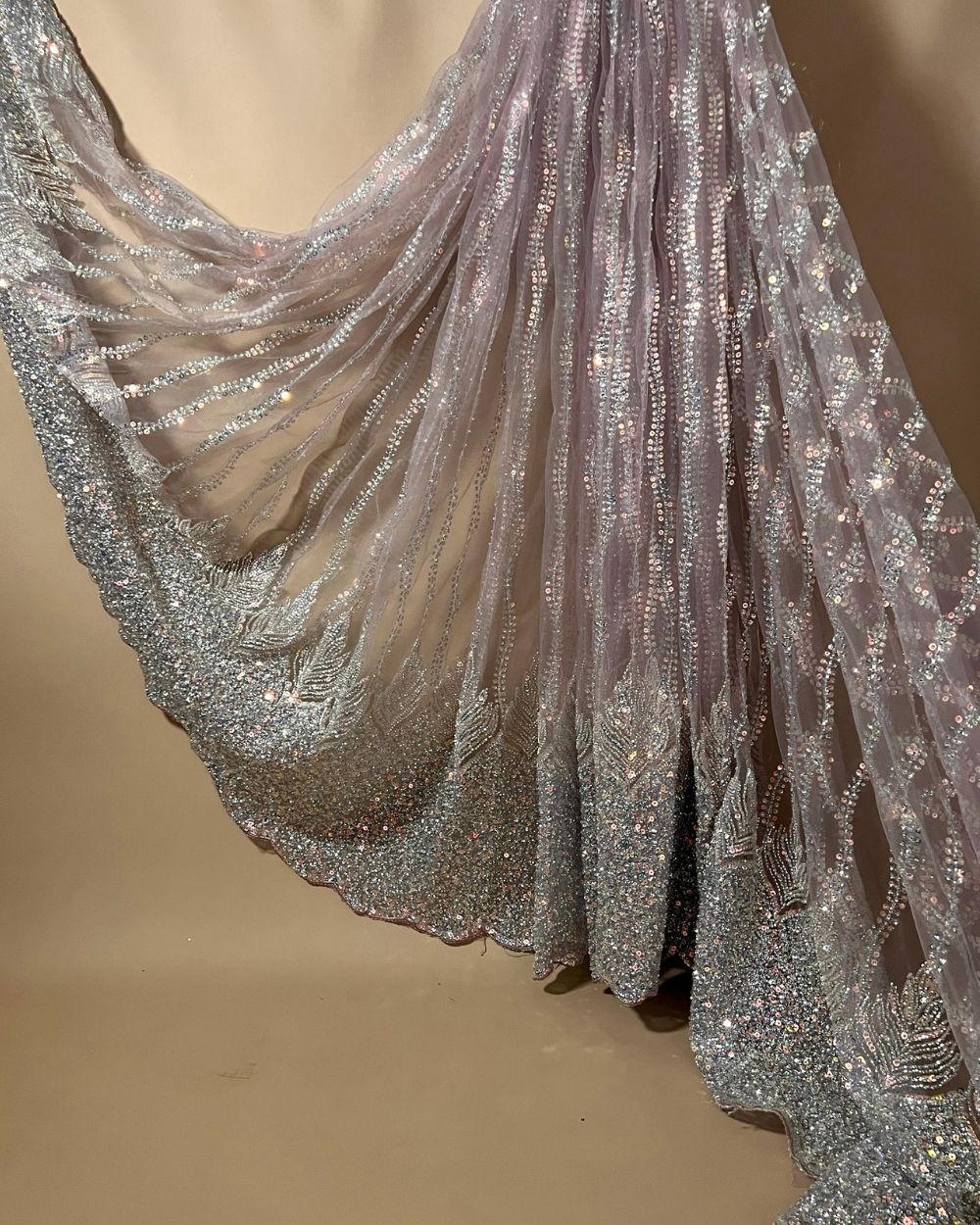 Imported Net with Border Work Pastel Purple Colour 54 Inches Width