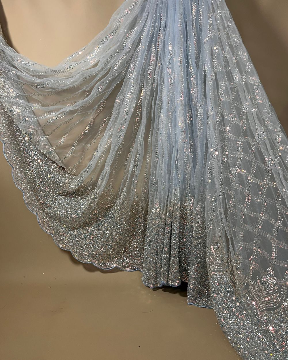Imported Net with Border Work Sky Blue Colour 54 Inches Width