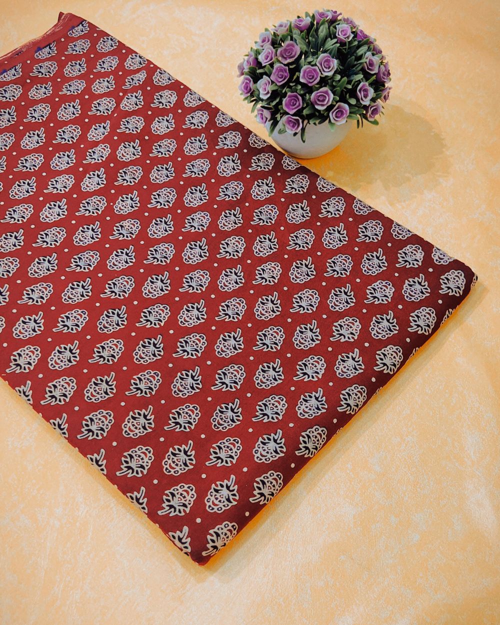 Ajrakh Cotton Natural Dye Block Printed Maroon Colour 42 Inches Width