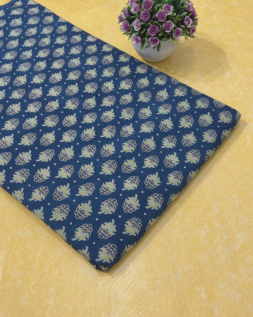 Ajrakh Cotton Natural Dye Block Printed Blue Colour 42 Inches Width