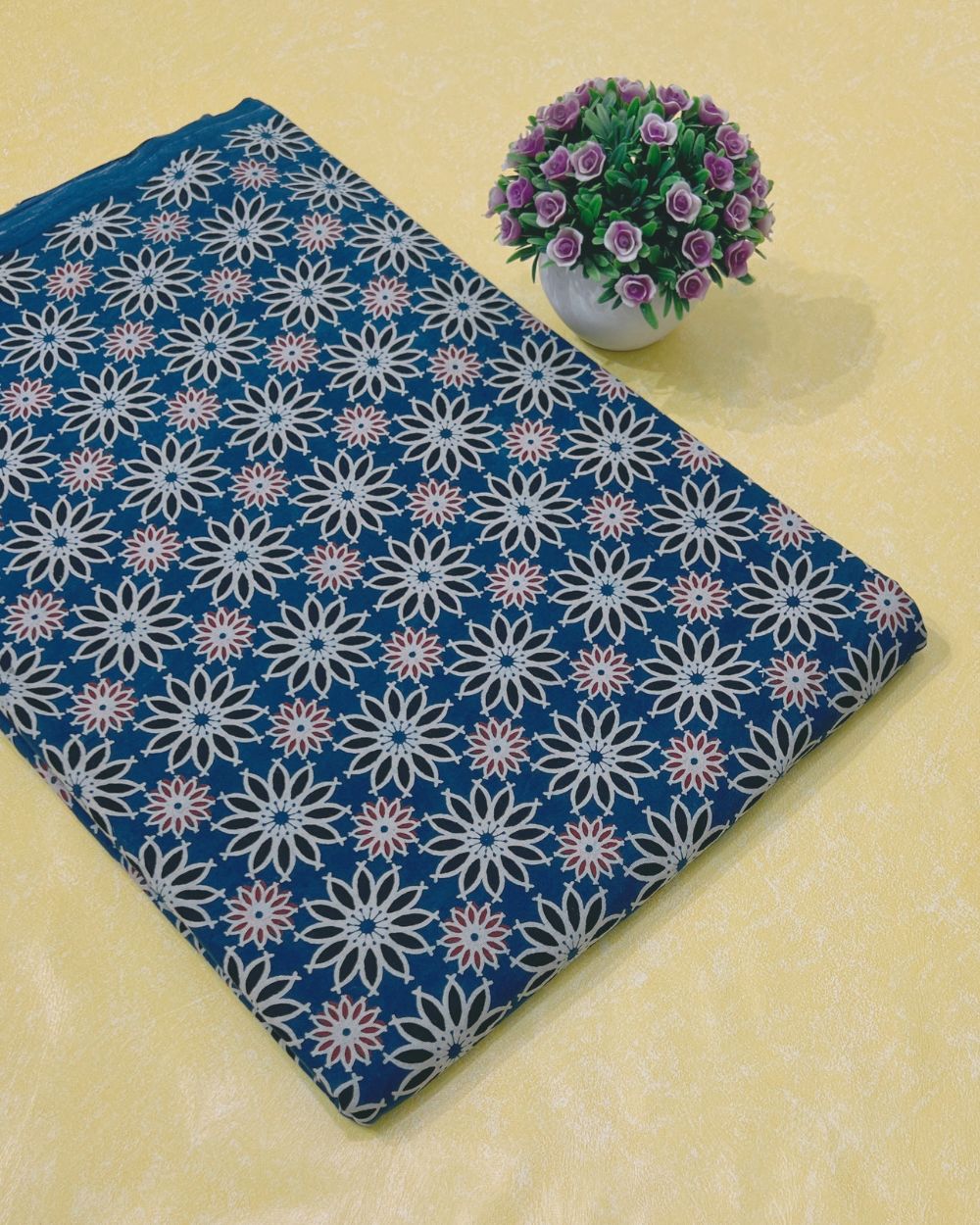 Ajrakh Cotton Natural Dye Block Printed Blue Colour 42 Inches Width