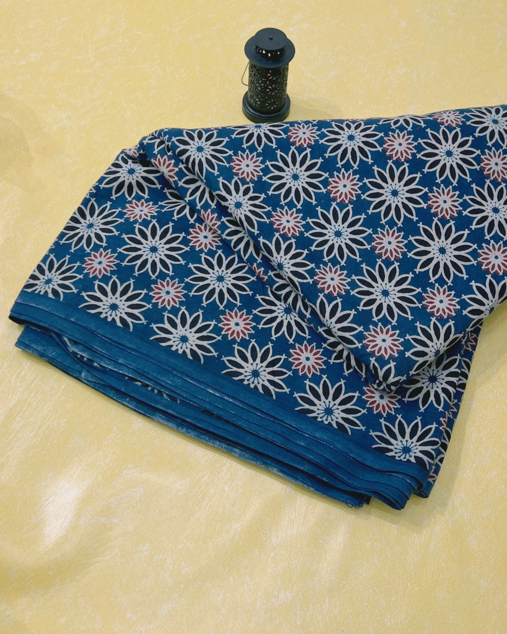 Ajrakh Cotton Natural Dye Block Printed Blue Colour 42 Inches Width