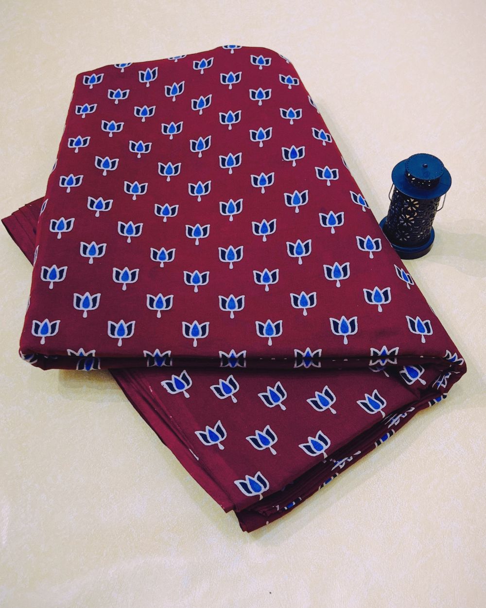 Ajrakh Cotton Natural Dye Block Printed Maroon Colour 42 Inches Width