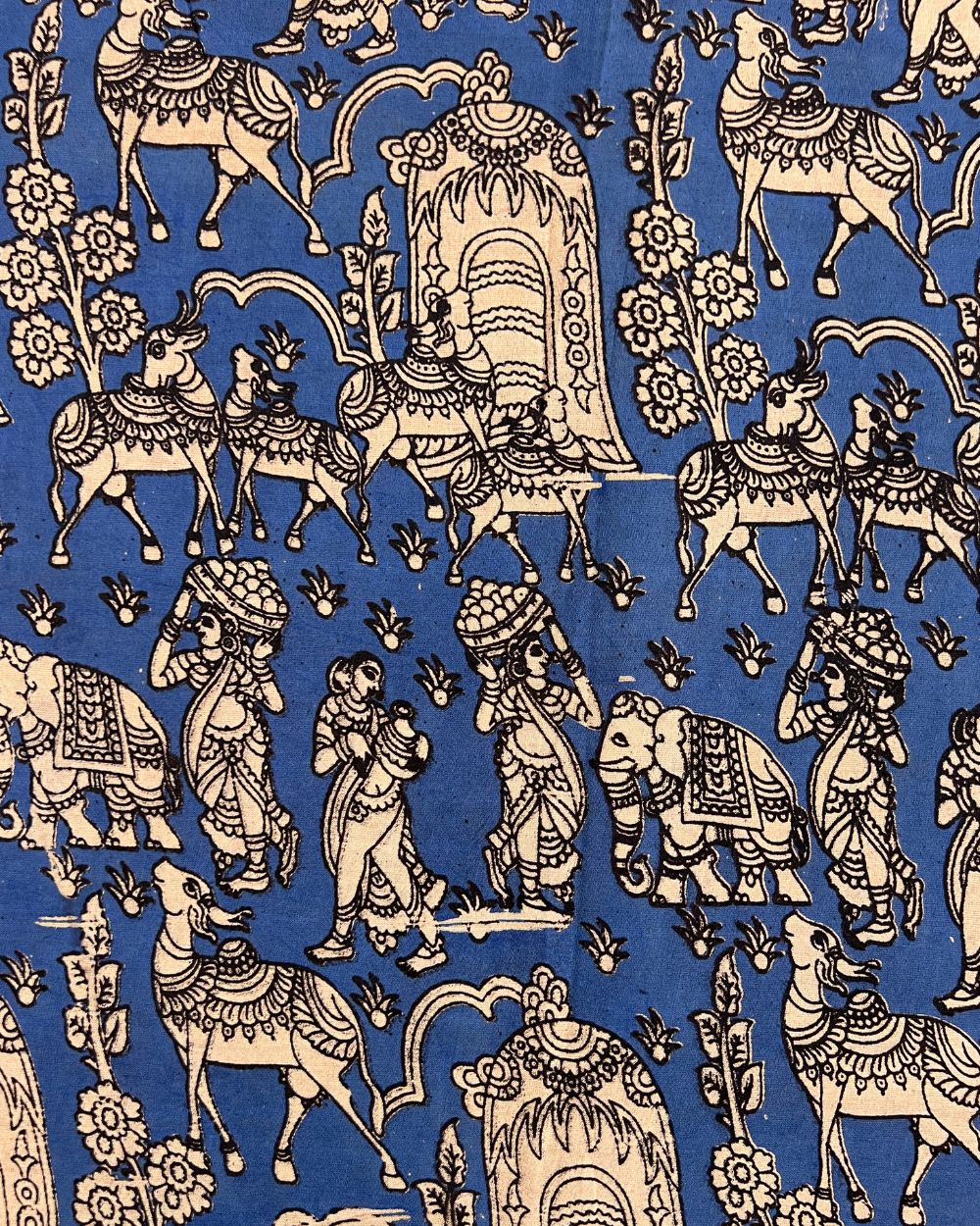 Hand Block Printed Cotton Kalamkari Blue Colour 46 Inches Width