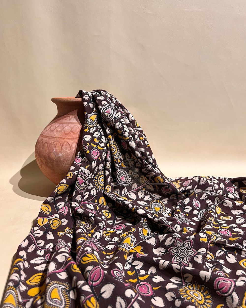 Hand Block Printed Cotton Kalamkari Maroon Colour 46 Inches Width