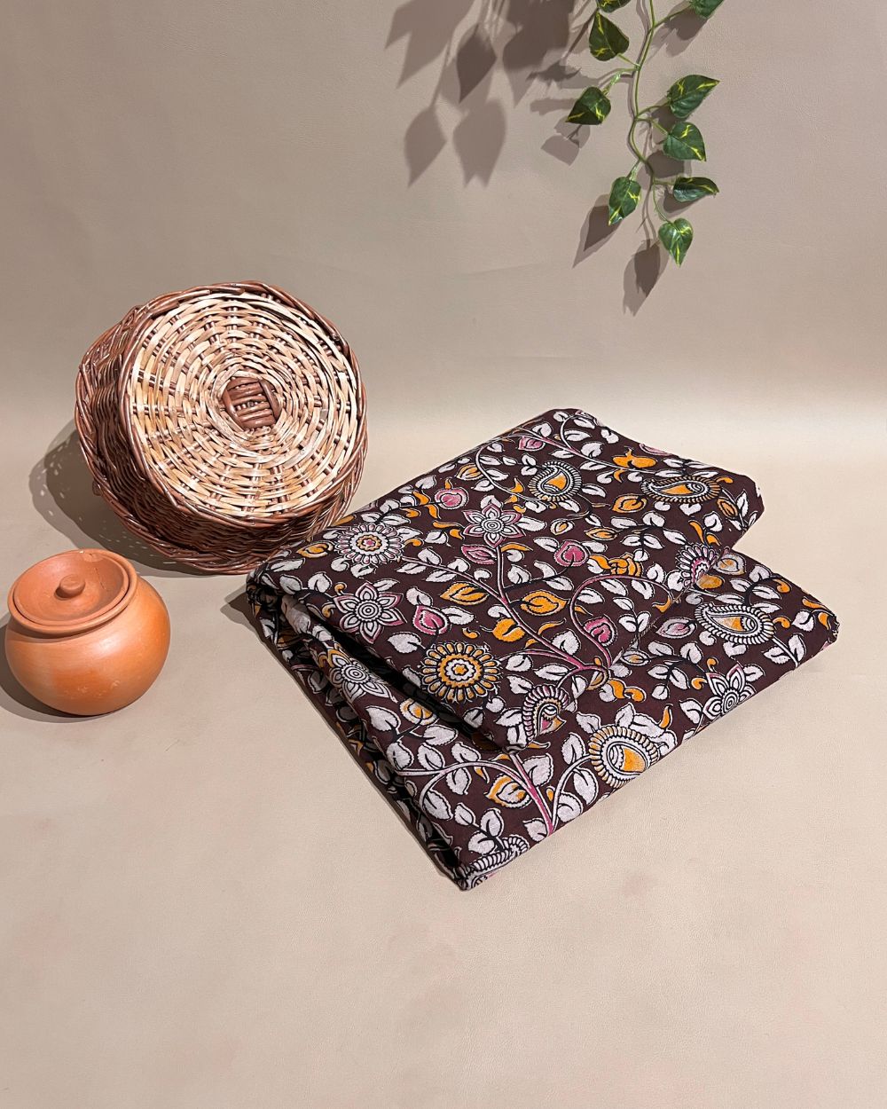 Hand Block Printed Cotton Kalamkari Maroon Colour 46 Inches Width