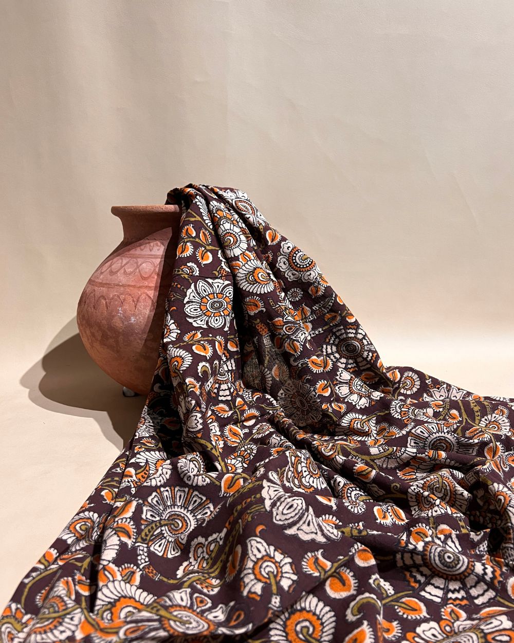 Hand Block Printed Cotton Kalamkari Maroon Colour 46 Inches Width