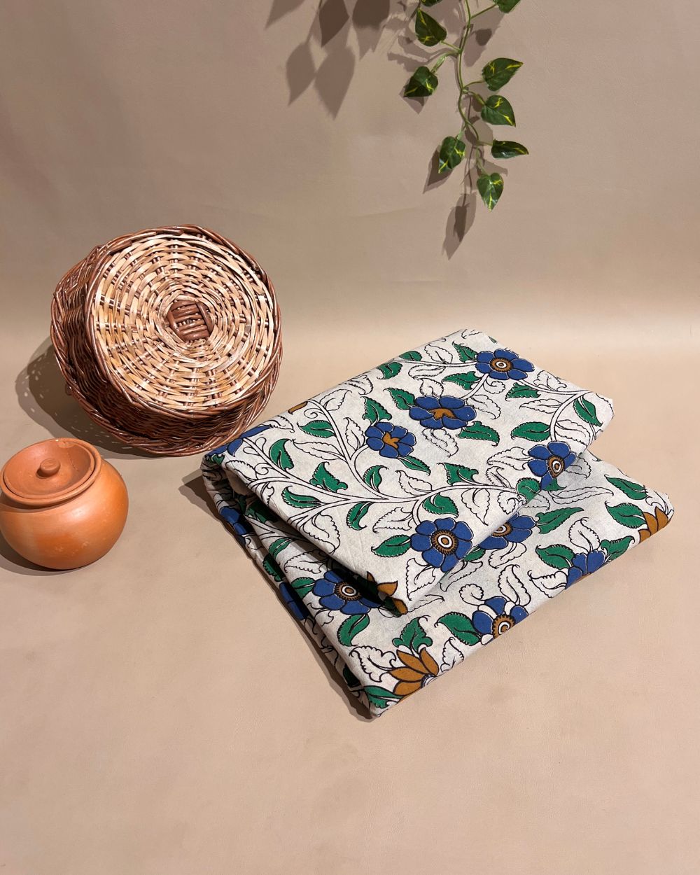 Hand Block Printed Cotton Kalamkari Off White Colour 46 Inches Width