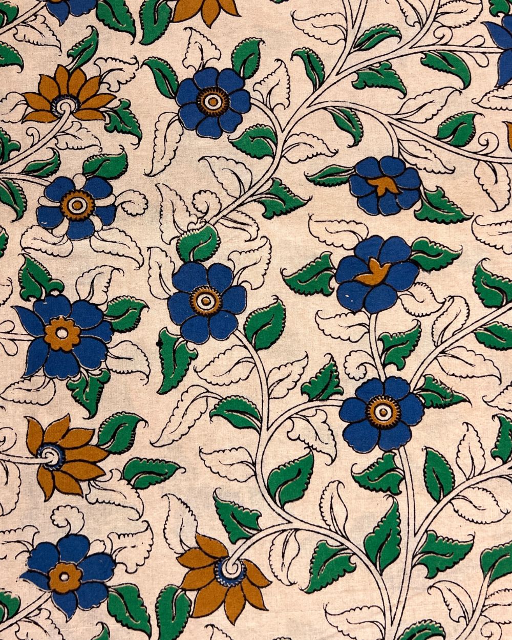 Hand Block Printed Cotton Kalamkari Off White Colour 46 Inches Width