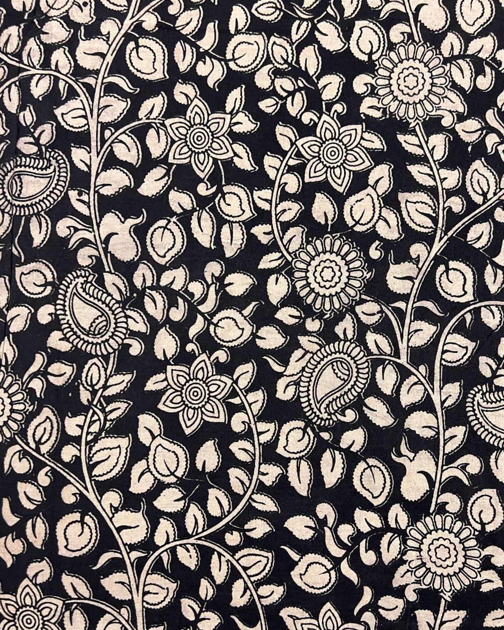 Hand Block Printed Cotton Kalamkari Black Colour 46 Inches Width