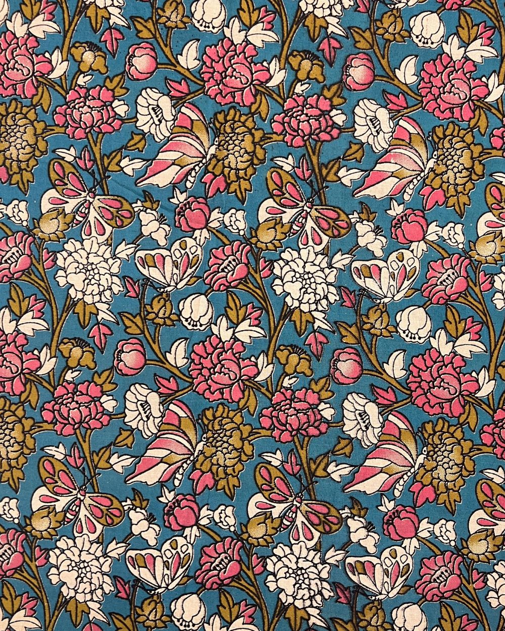 Hand Block Printed Cotton Kalamkari Sky-Blue Colour 46 Inches Width