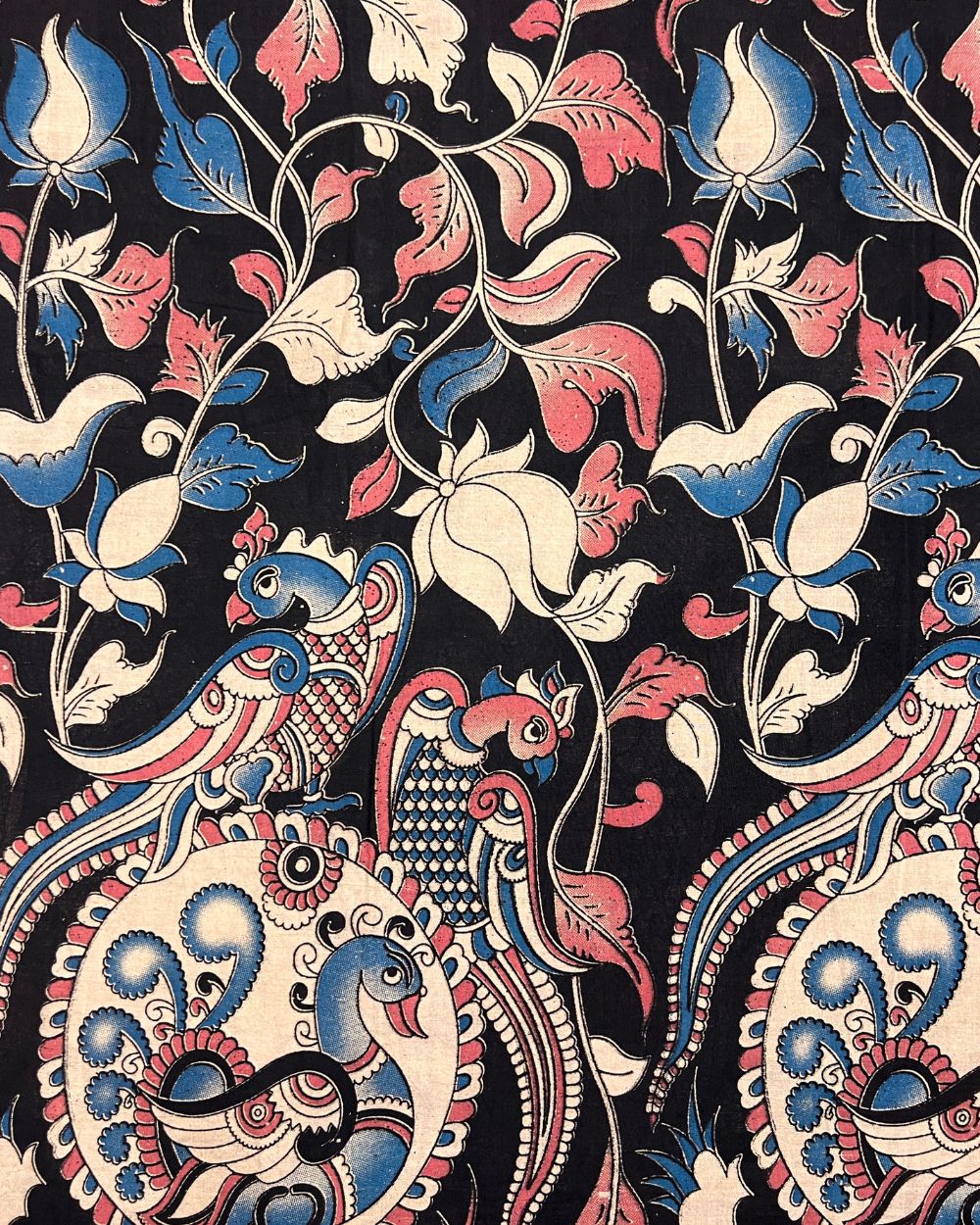 Hand Block Printed Cotton Kalamkari Black Colour 46 Inches Width